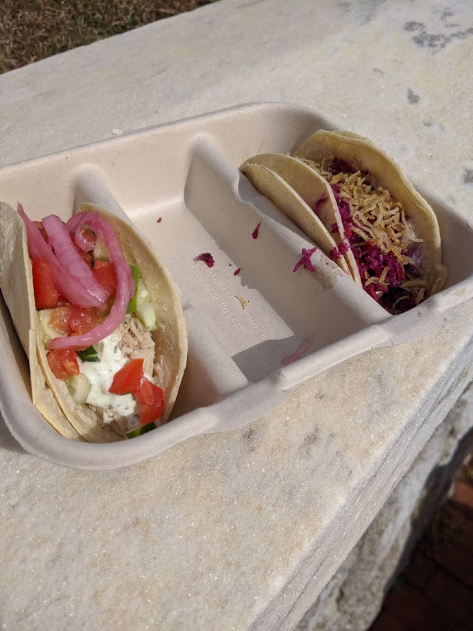 Two tacos from HG80 food truck.