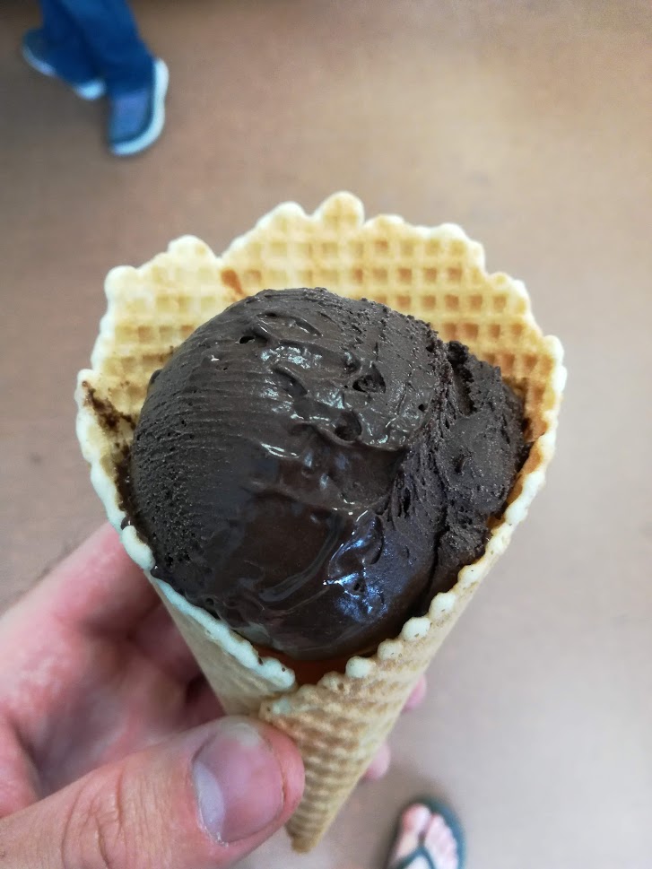 Dark chocolate sorbet in cone from Pompelmo.