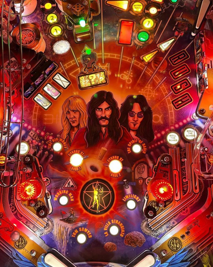 Top of a retro pinball arcade machine.
