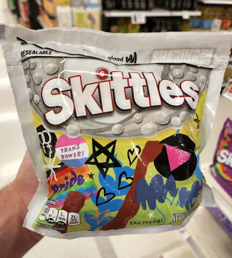 Front of family sized Skittles Pride package.