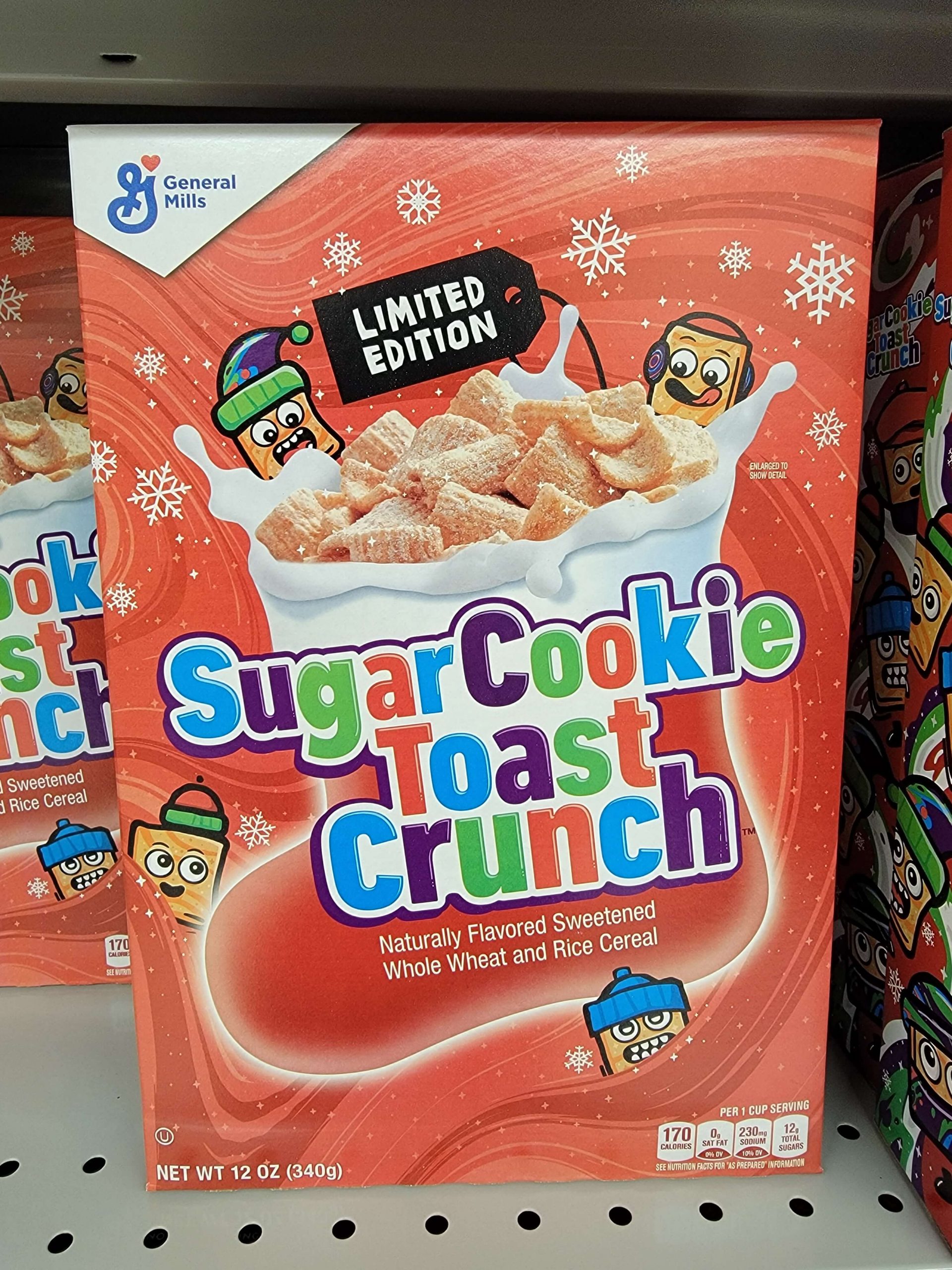 Front of General Mills Sugar Cookie Toast Crunch cereal box.