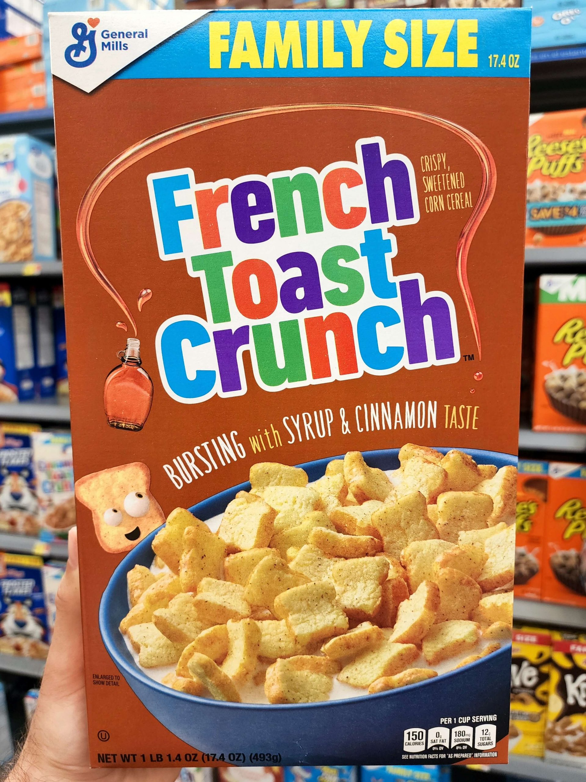Front of General Mills French Toast Crunch cereal box.