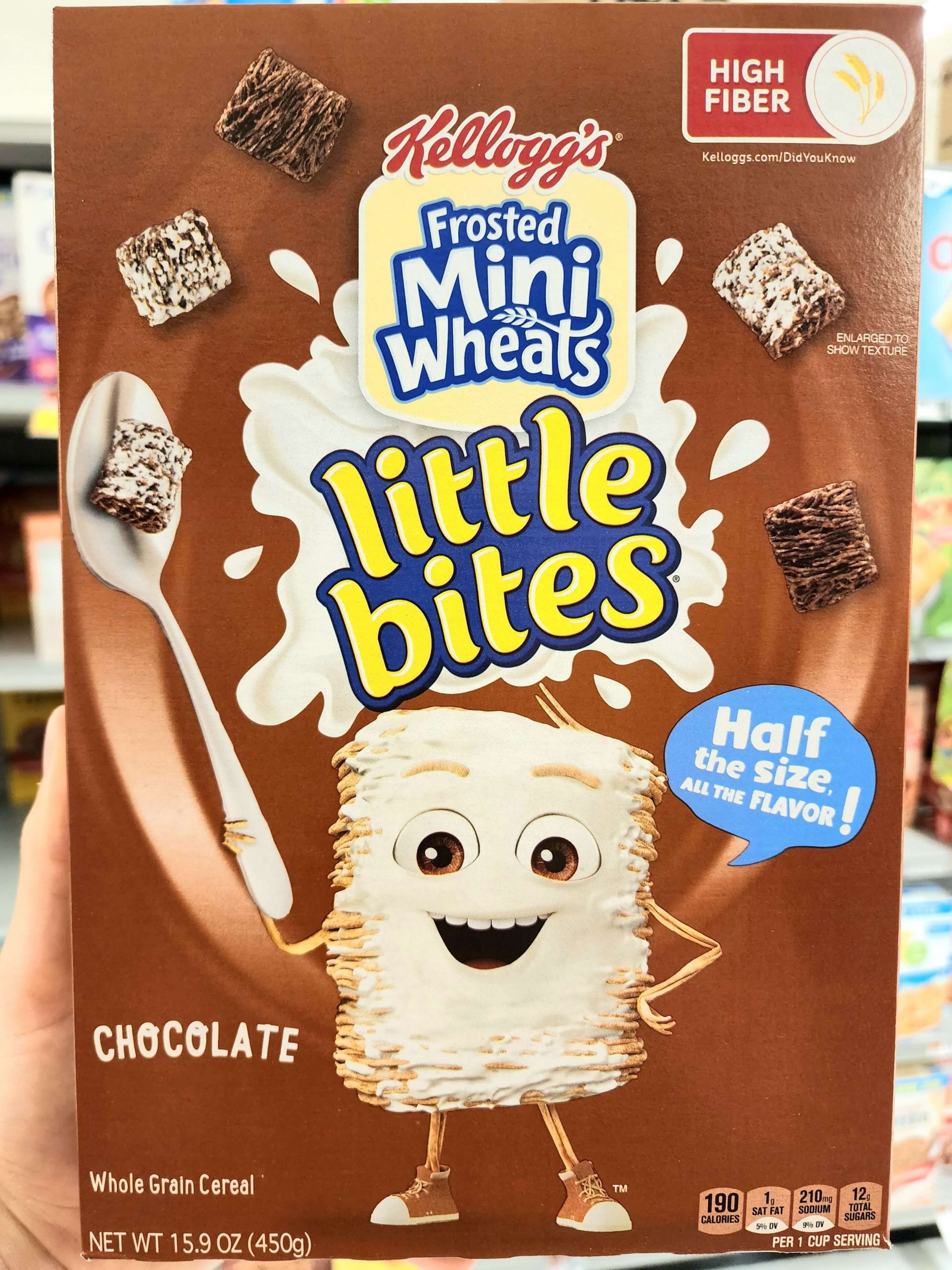 Front of Kellogg's Chocolate Frosted Mini Wheats Little Bites 2022 cereal box.