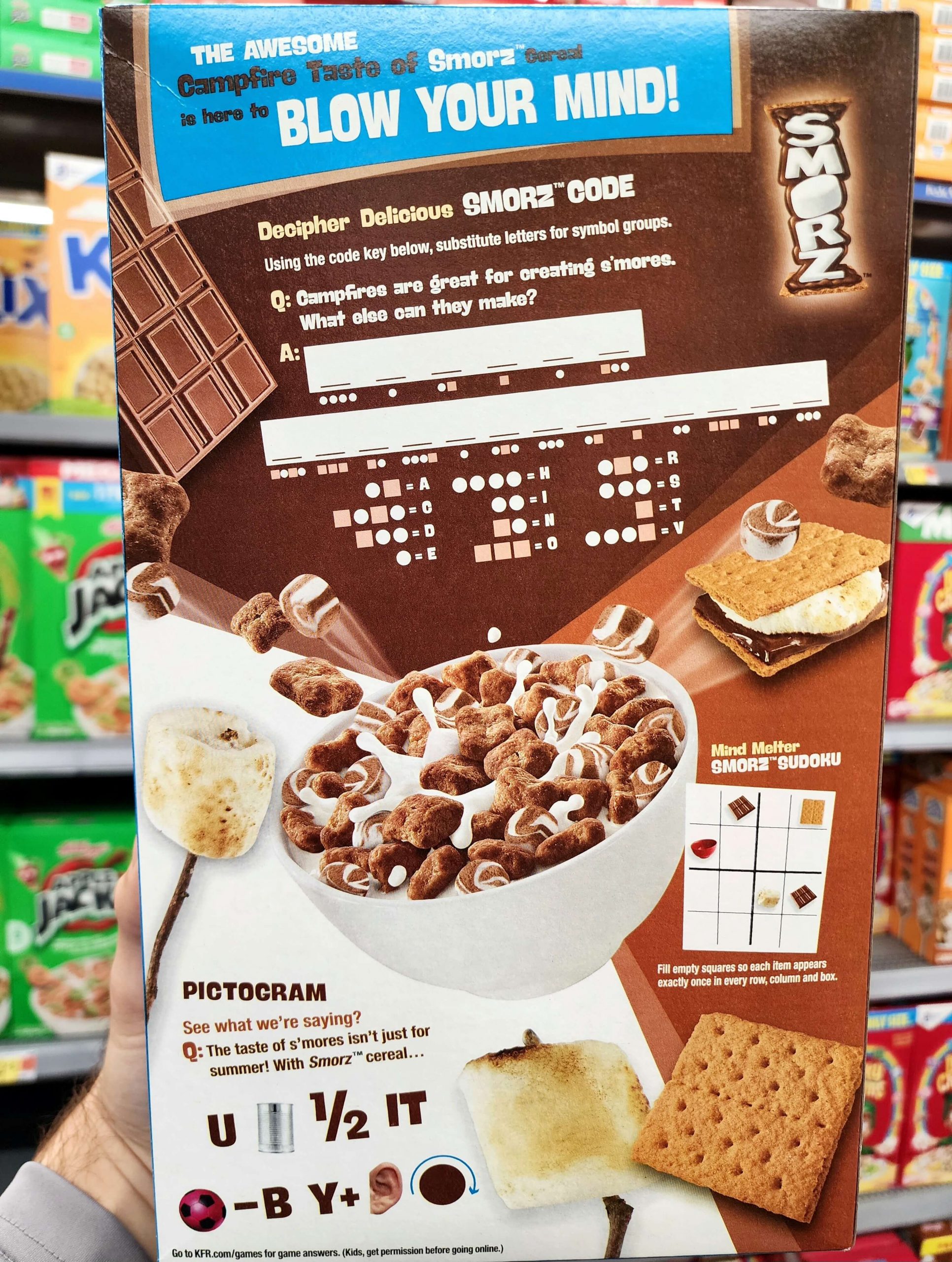Back of Kellogg's Smorz cereal box.