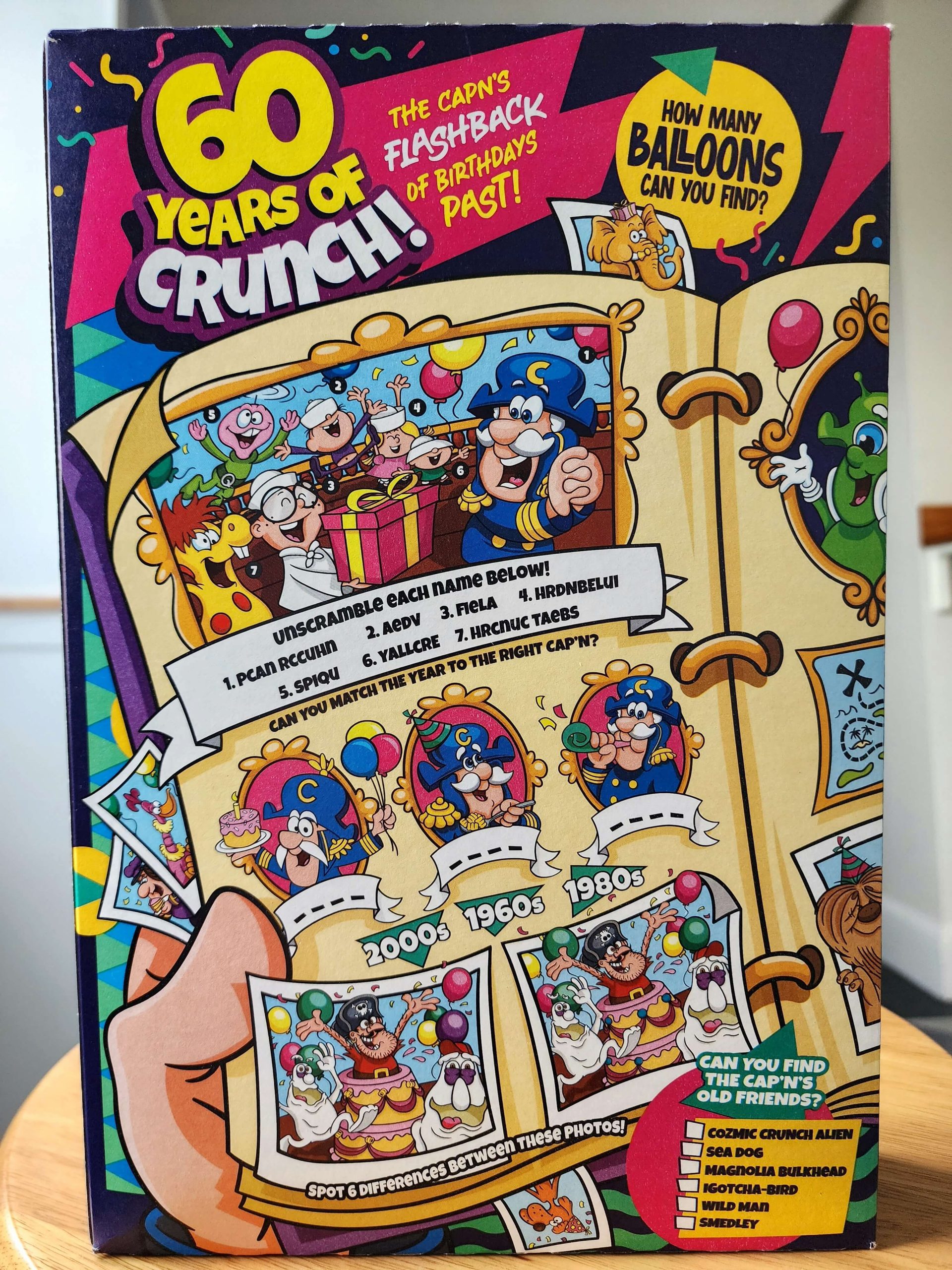 Back of Oops! All Berries Cap'n Crunch cereal box.