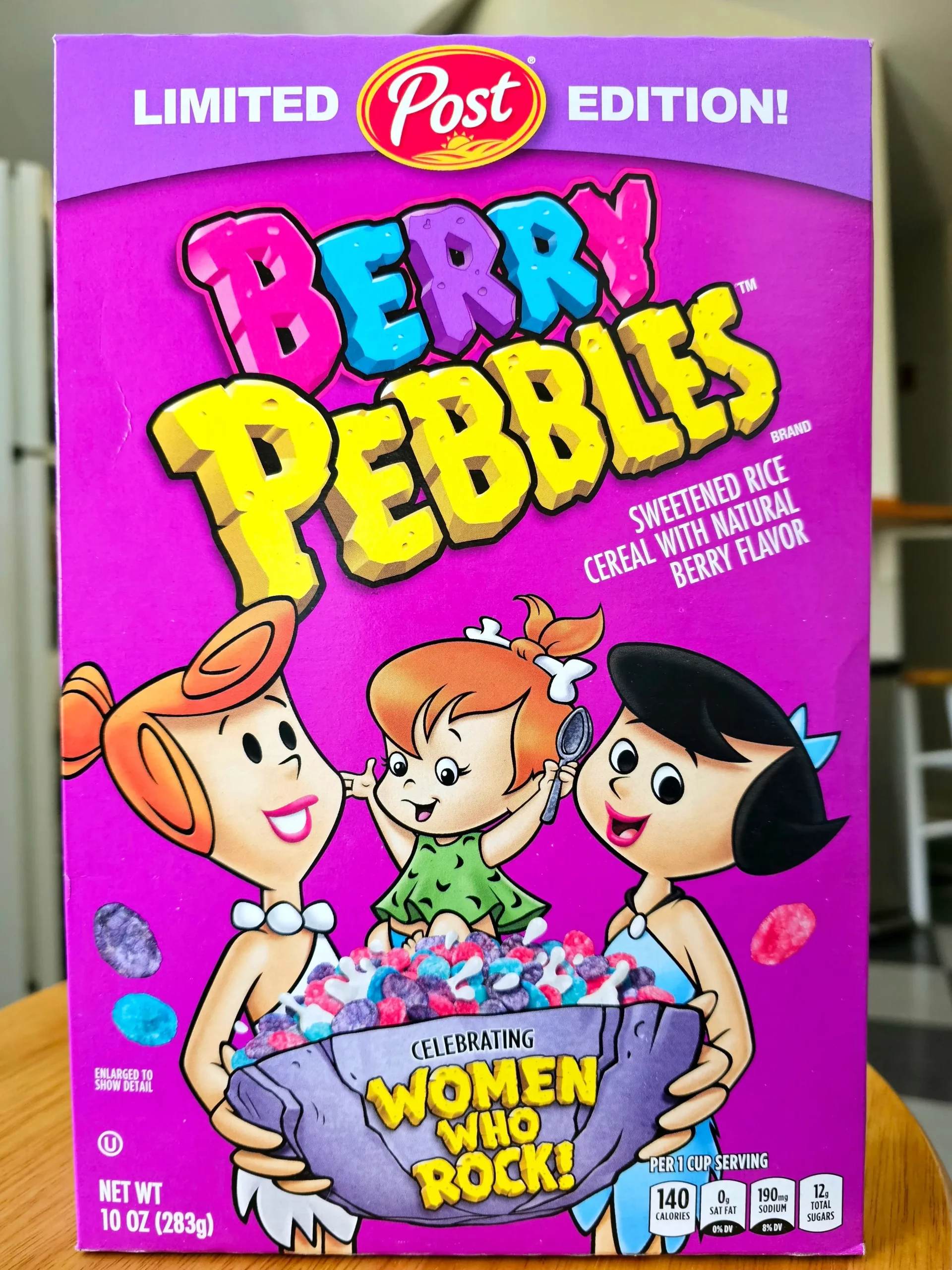 Front of Berry Pebbles 2023 cereal box.