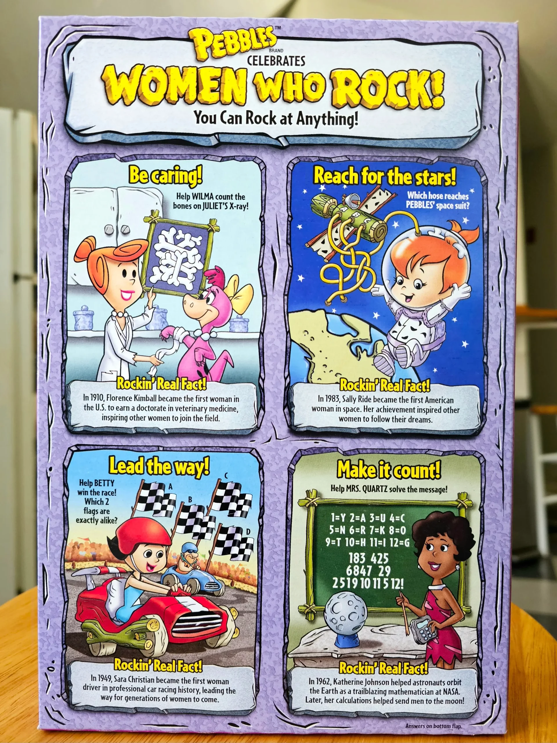 Back of Berry Pebbles 2023 cereal box.