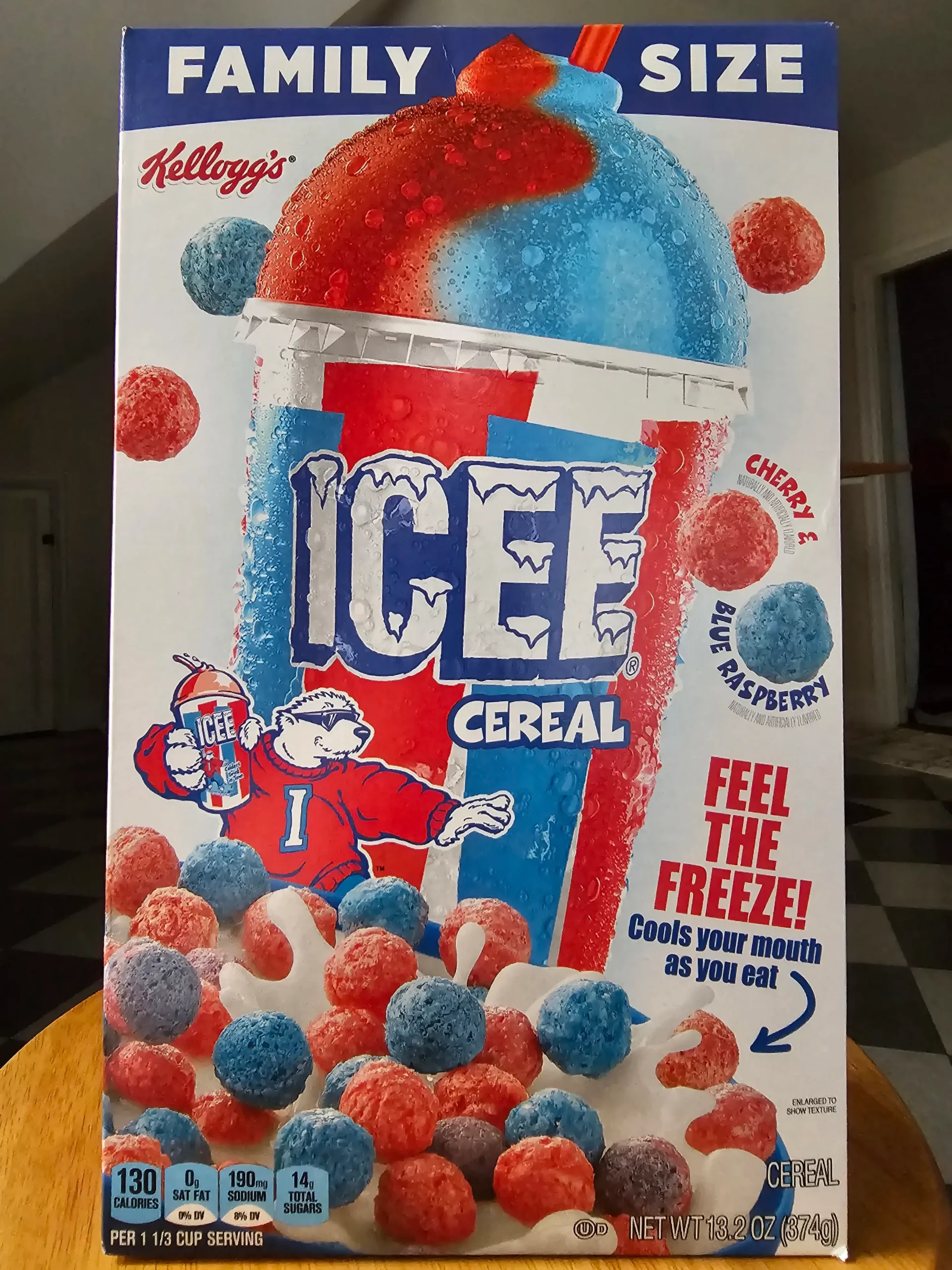 Front of Kellogg's ICEE cereal box.