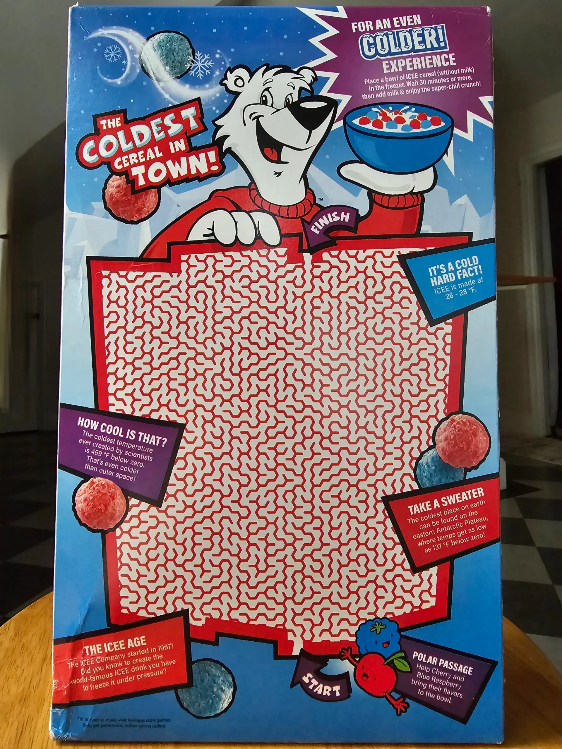 Back of Kellogg's ICEE cereal box.