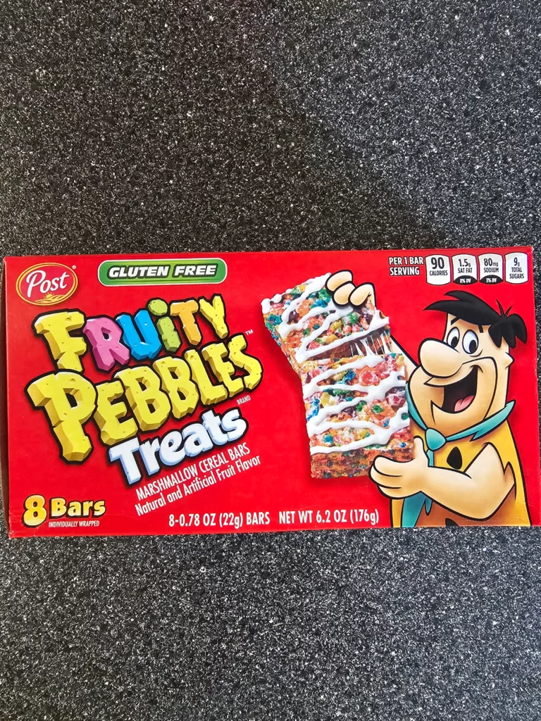 Front box of Post Fruity Pebbles Treats Bar.