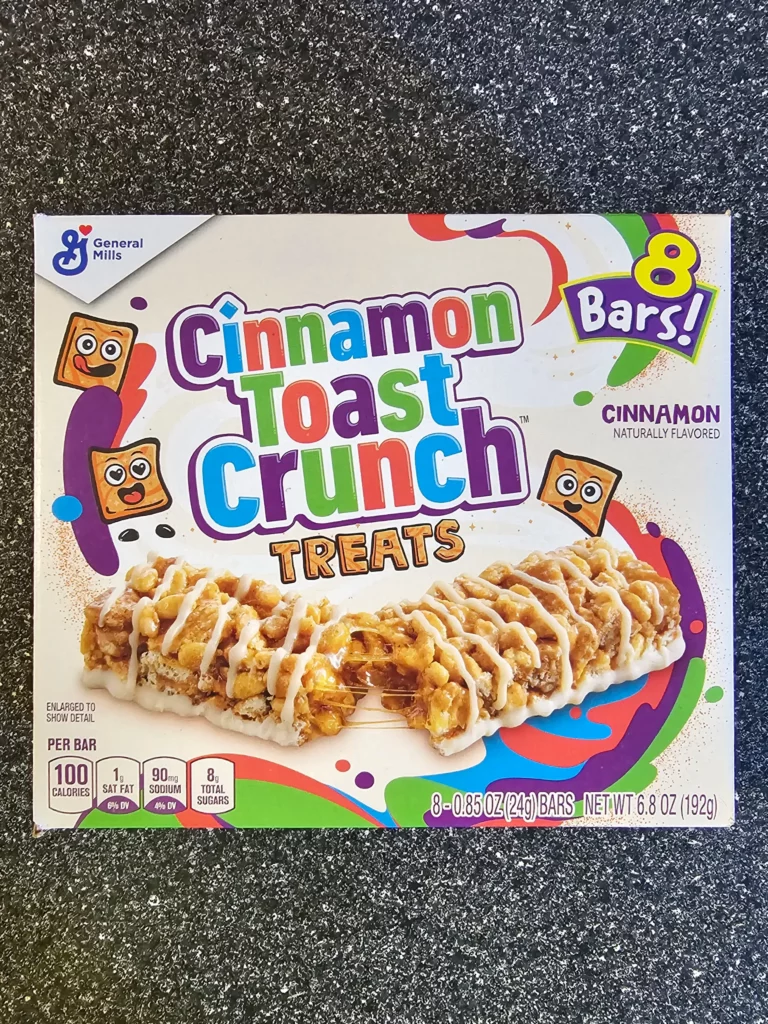 Front box of General Mills Cinnamon Toast Crunch Treats bars.