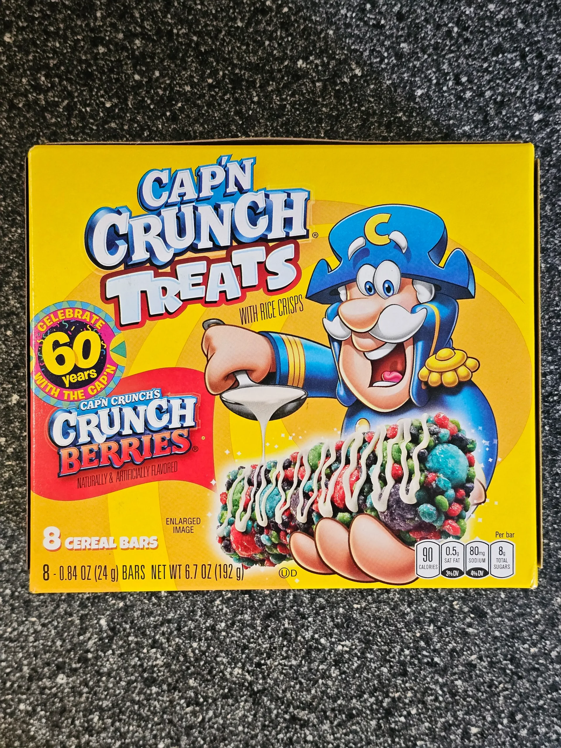 Front box of Cap'n Crunches Crunch Berries Cereal Treats bars.
