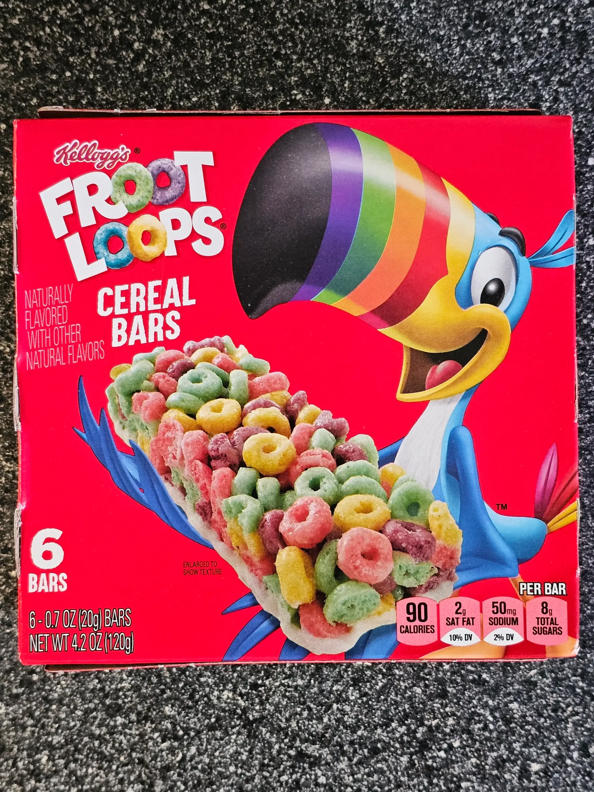 Front box of Kellogg's Froot Loops Cereal Bars.