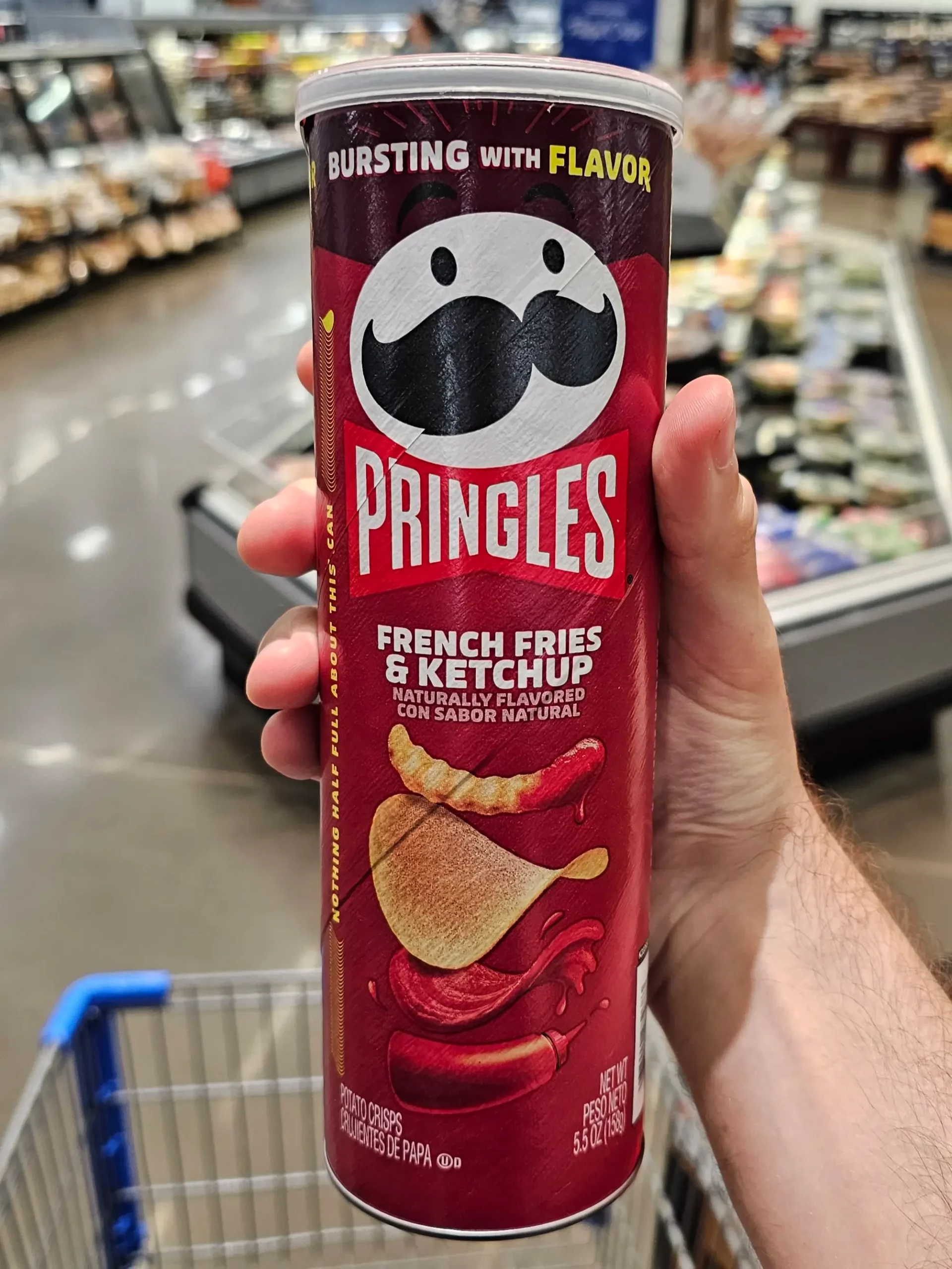 Front can of French Fries & Ketchup Pringles.