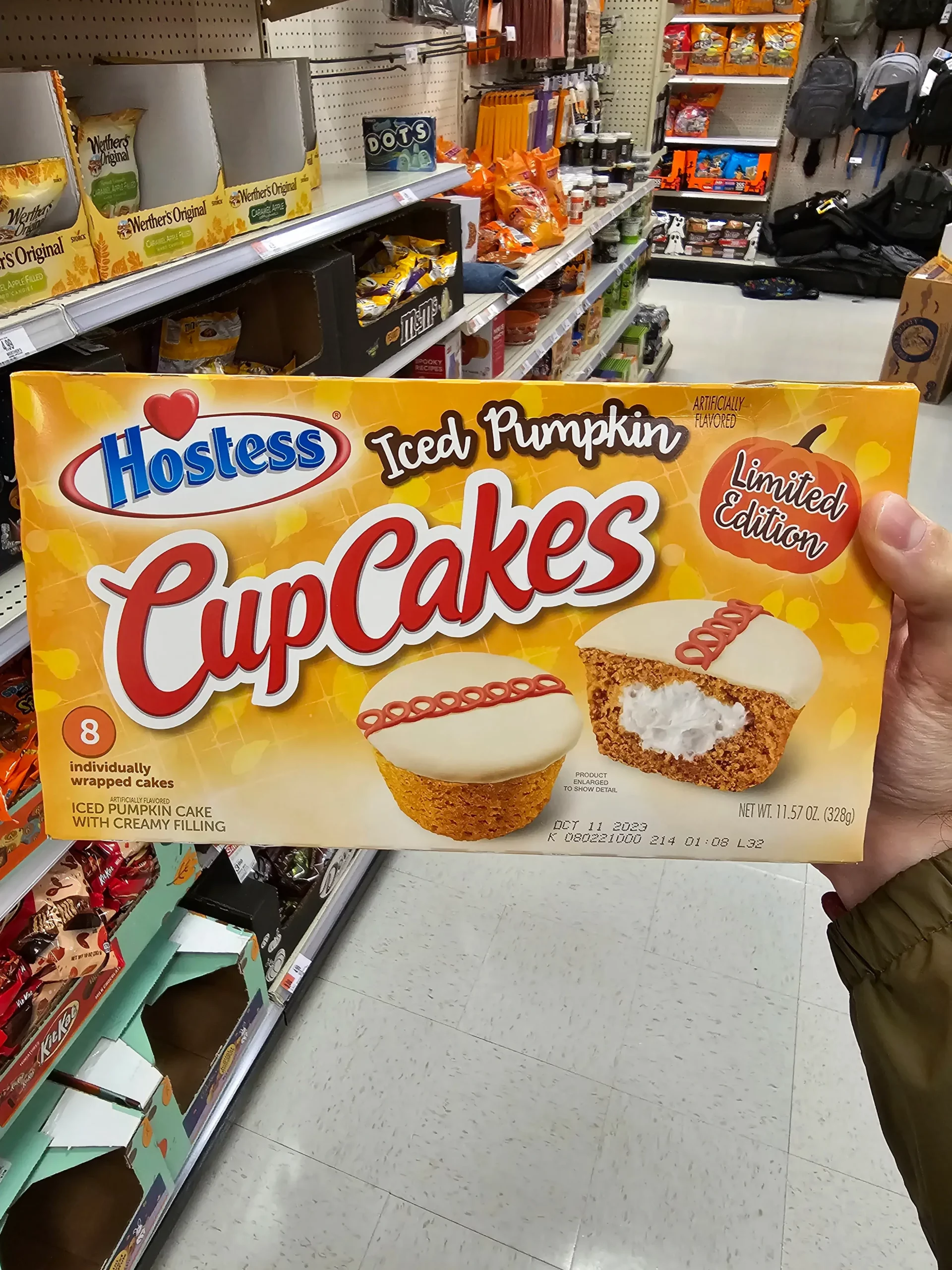 Front box of Hostess Iced Limited Edition Pumpkin Cupcakes.