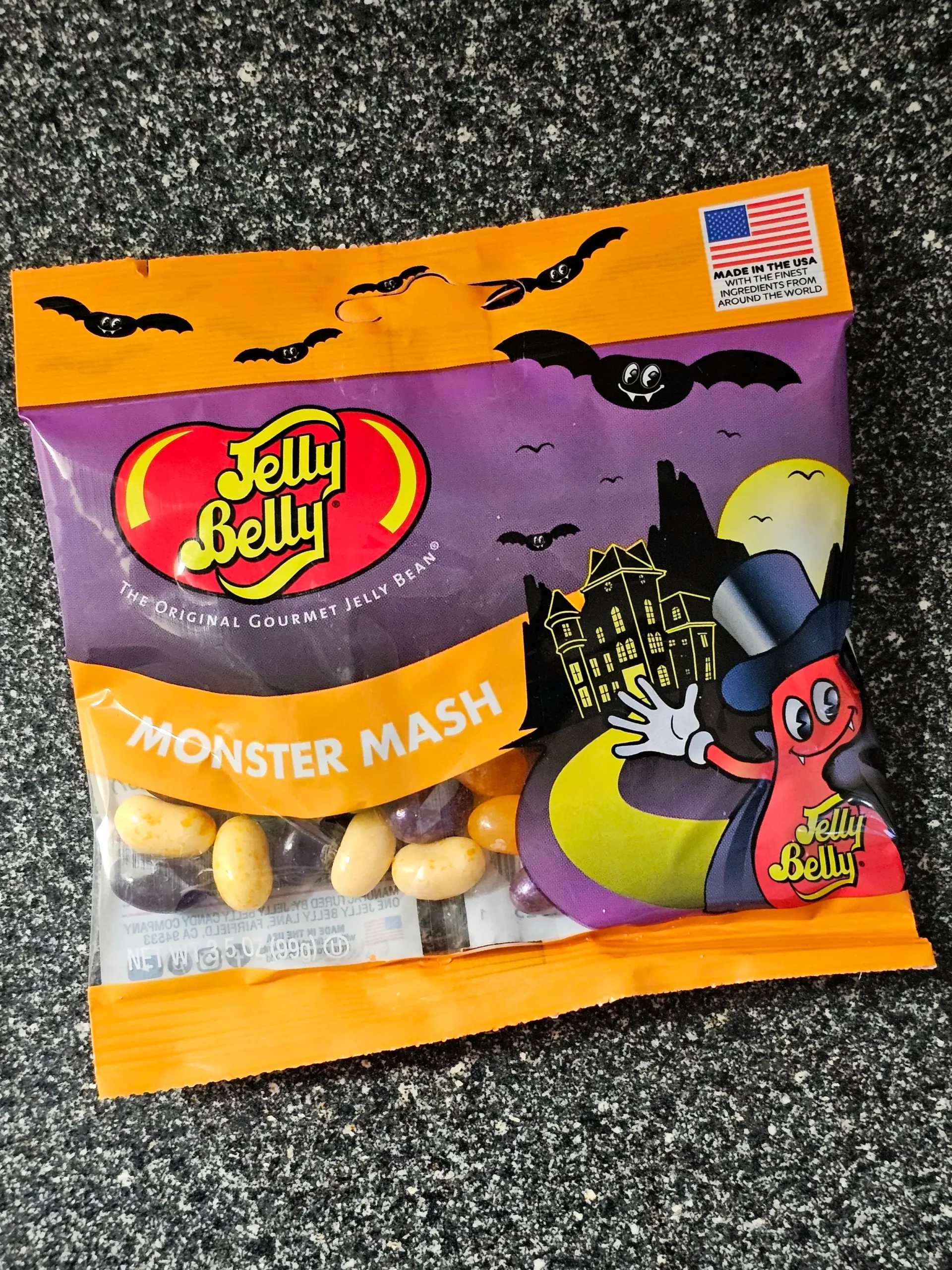 Front package of Jelly Belly Monster Mash jelly beans.