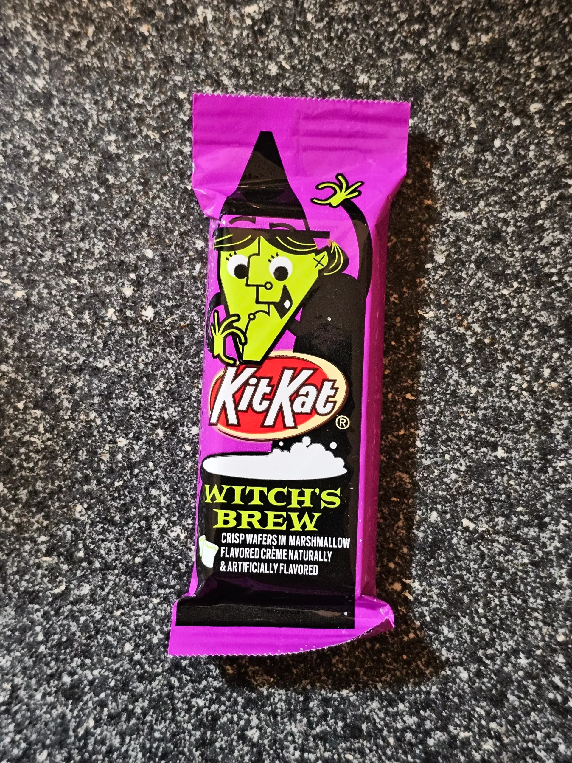 Package of Witch's Brew Marshmallow KitKat.