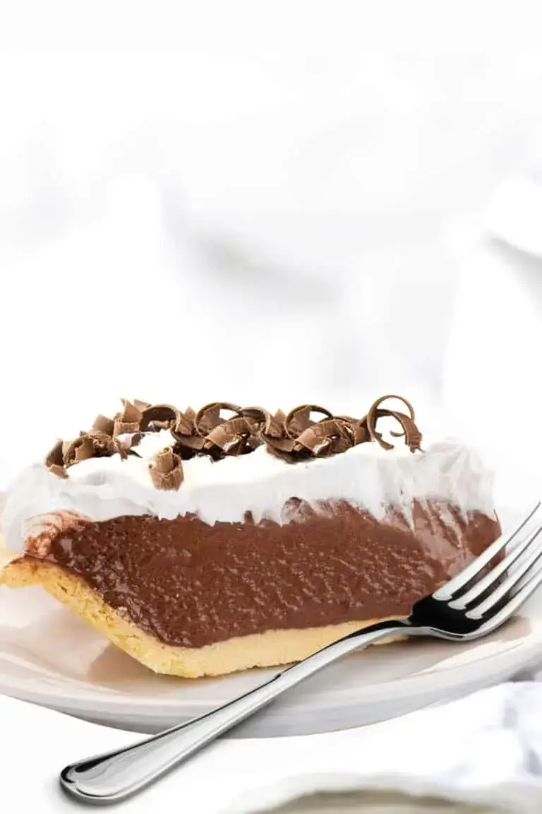 Chocolate pudding pie on a plate.