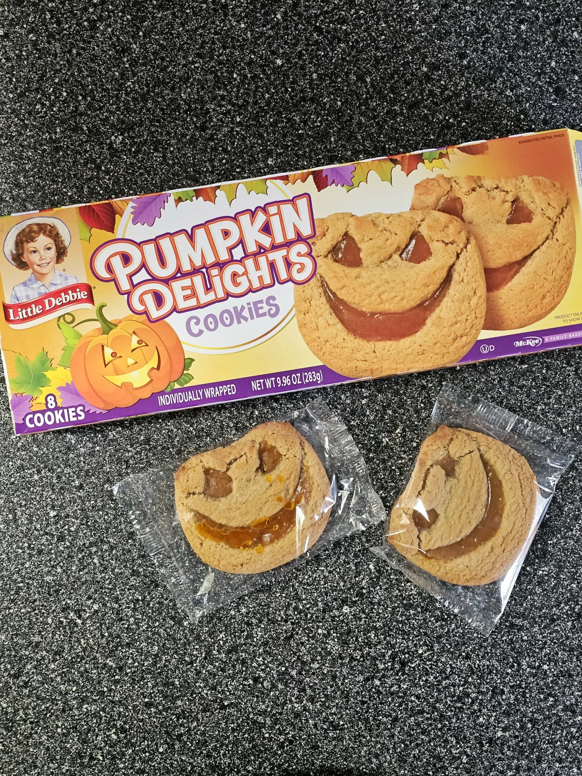 Front box of Little Debbie Pumpkin Delights Cookies.