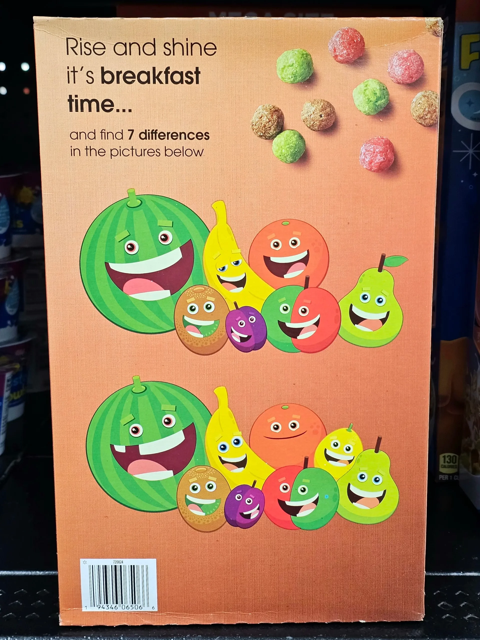 Back box of Walmart Great Value Caramel Apple cereal.