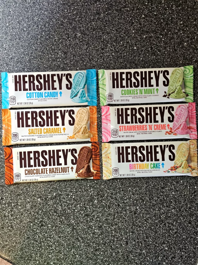 All 6 Hershey's Ice Cream Shoppe Flavors lined up.