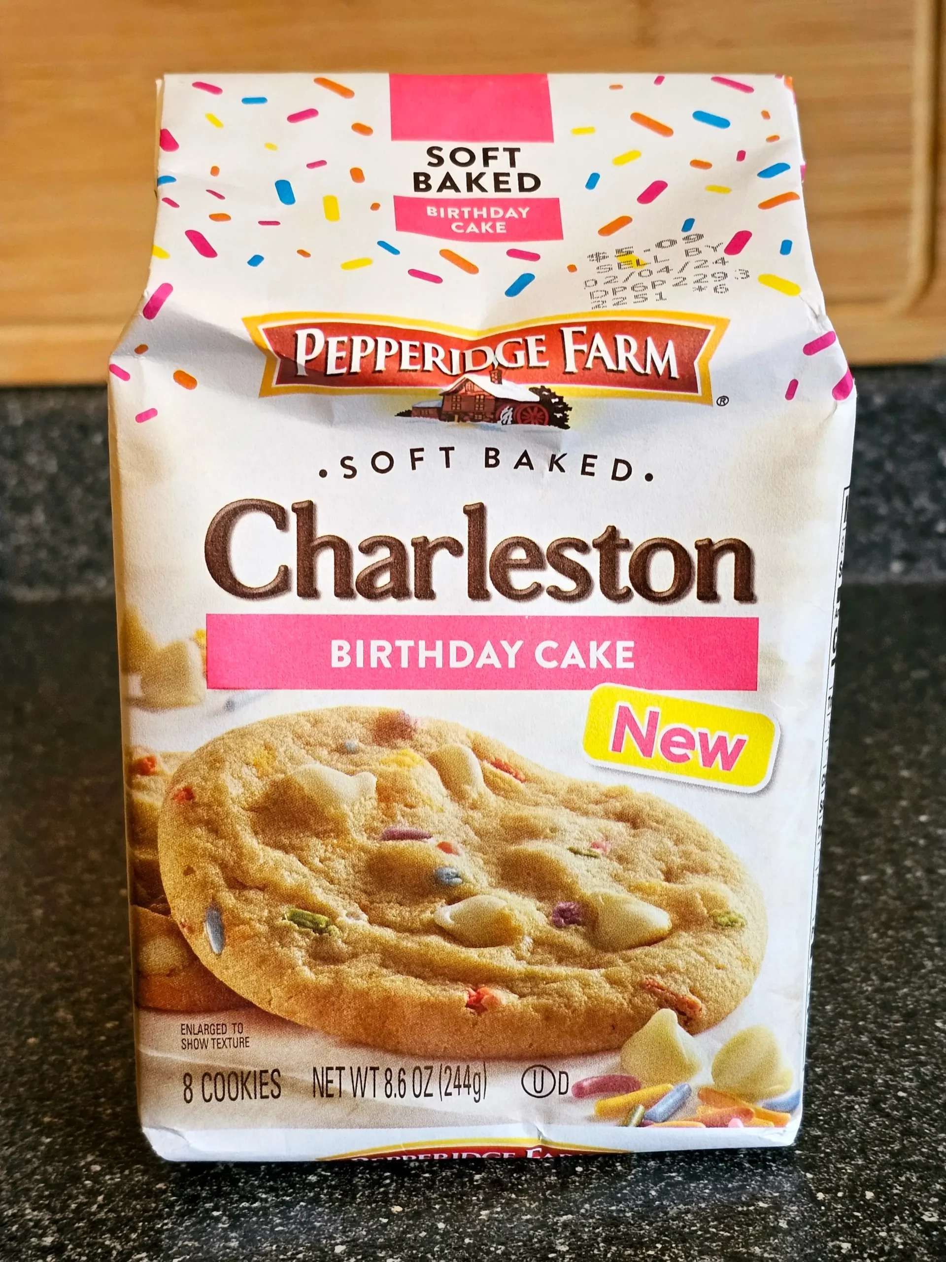 Front package of Pepperidge Farms Soft Baked Charleston Birthday Cake Cookies.