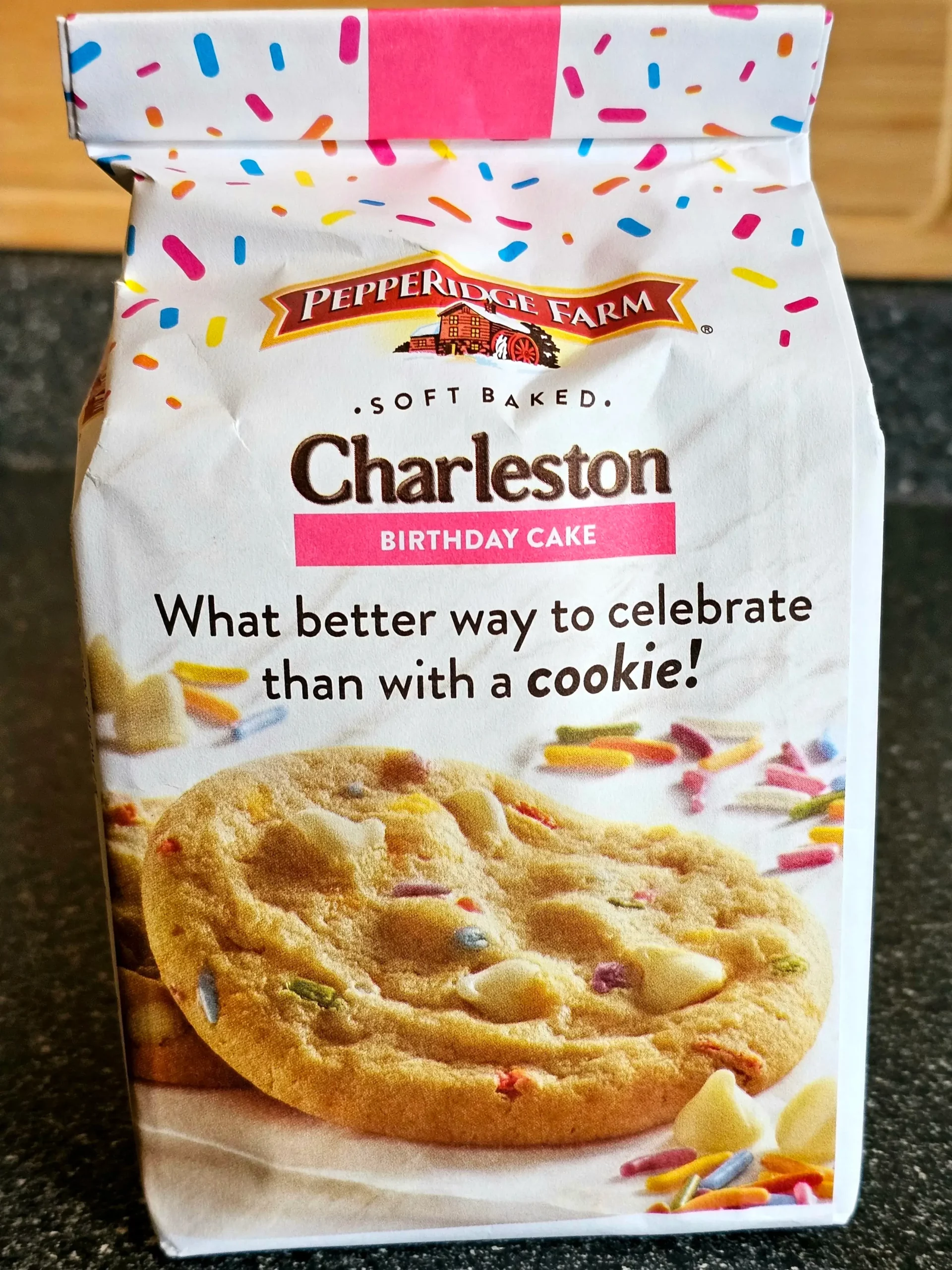 Back package of Pepperidge Farms Soft Baked Charleston Birthday Cake Cookies.