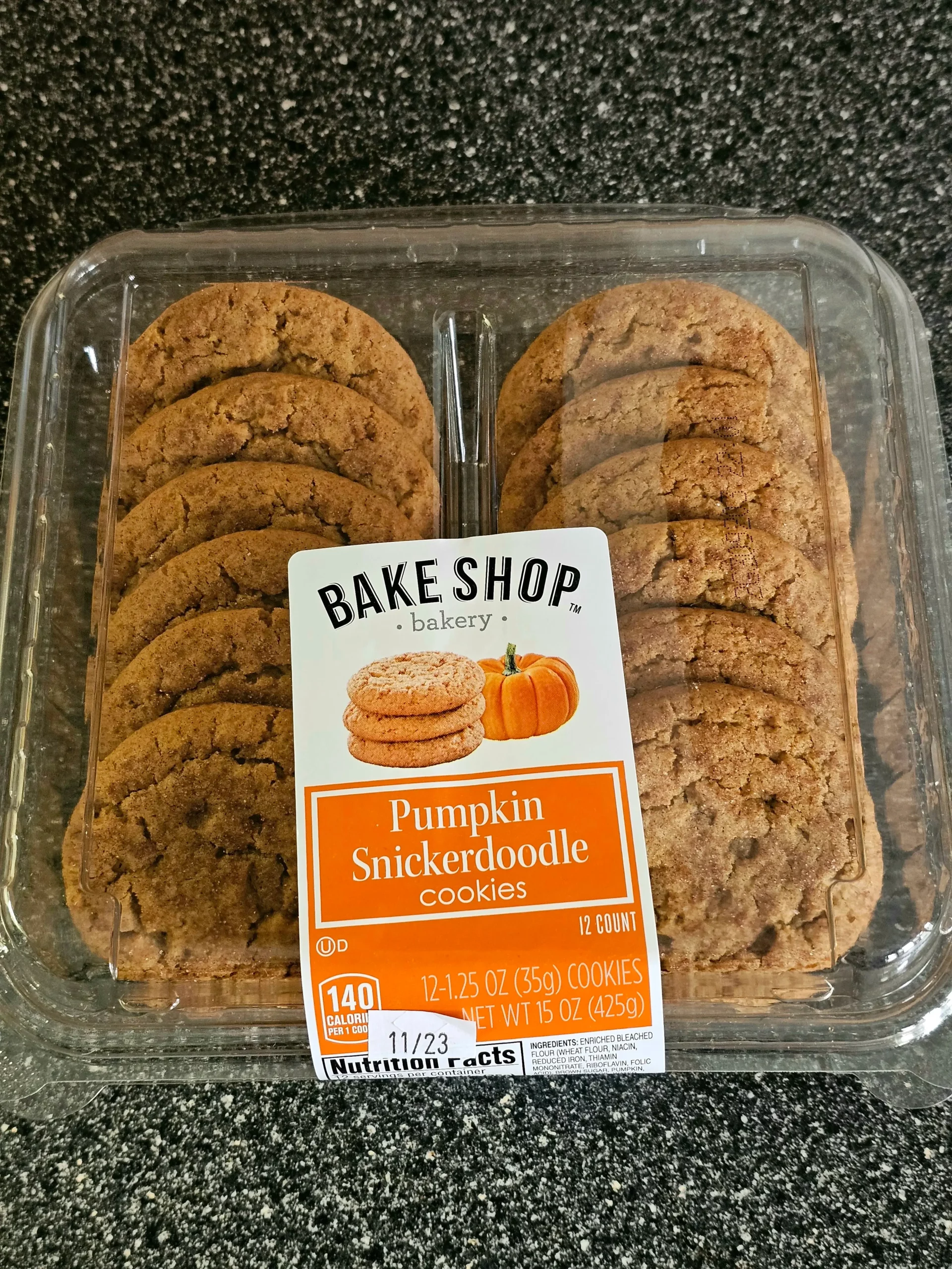 Front box of Aldi Bake Shop Pumpkin Snickerdoodle Cookies.