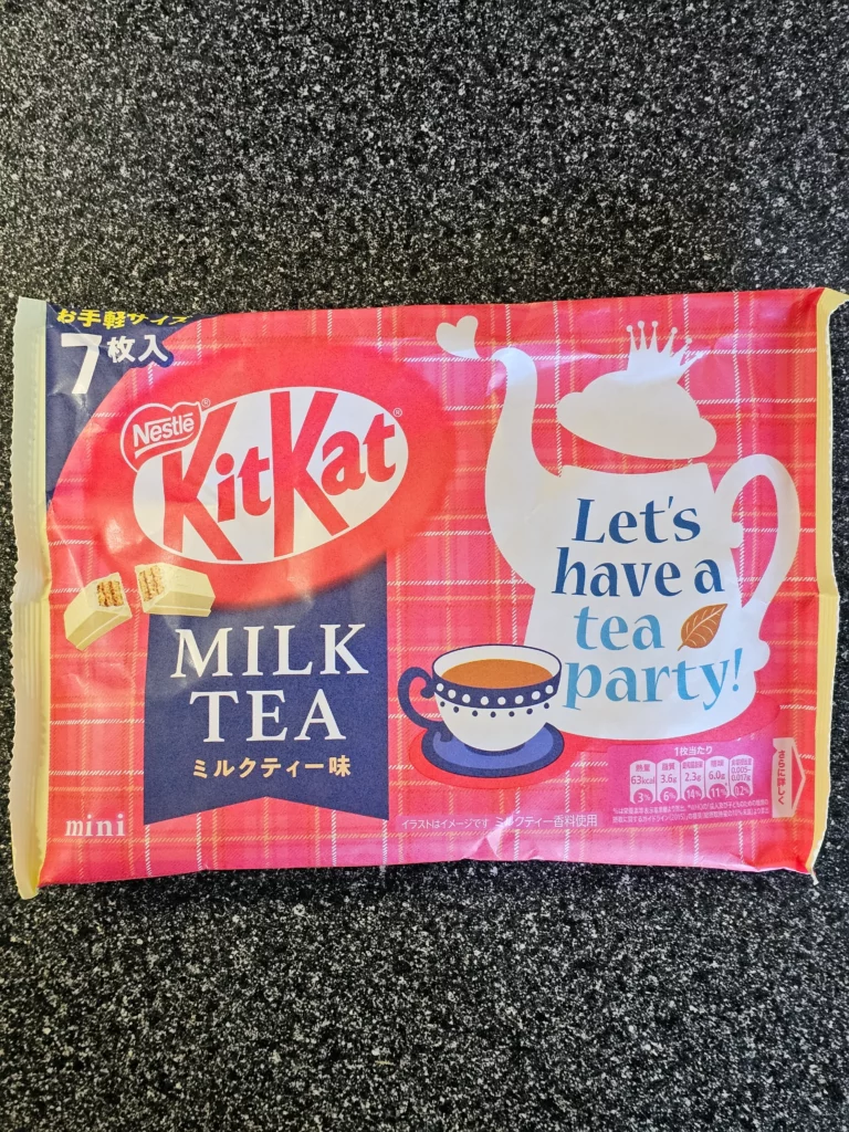 Front package of Milk Tea Flavored Japanese KitKats.