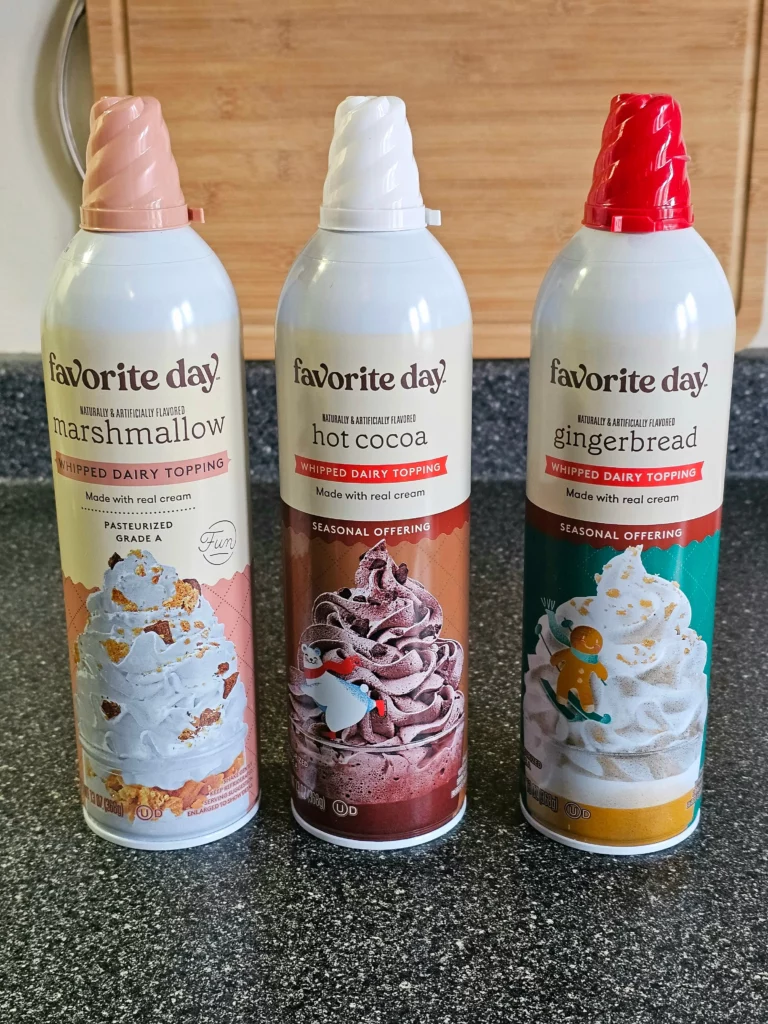 Target Favorite Day Christmas Holiday Whipped Creams: Marshmallow, Hot Cocoa, and Gingerbread.