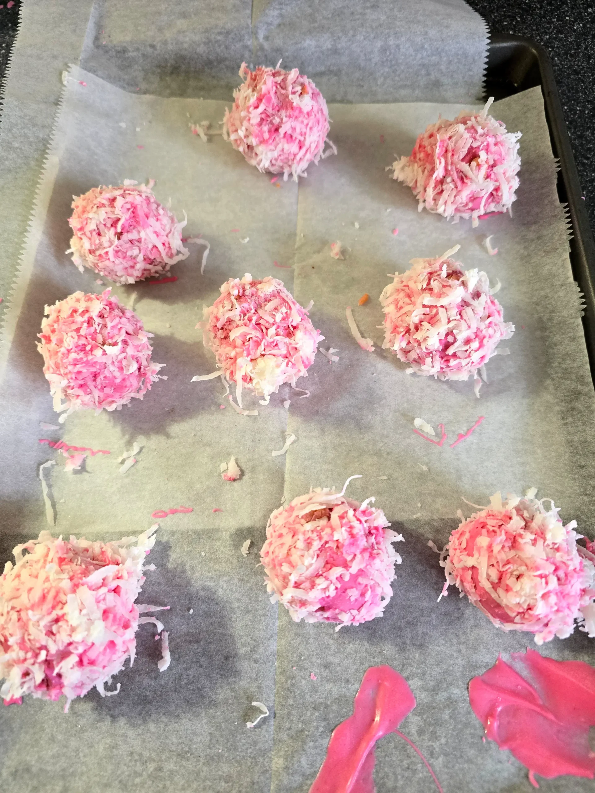 Strawberry coconut cake balls.