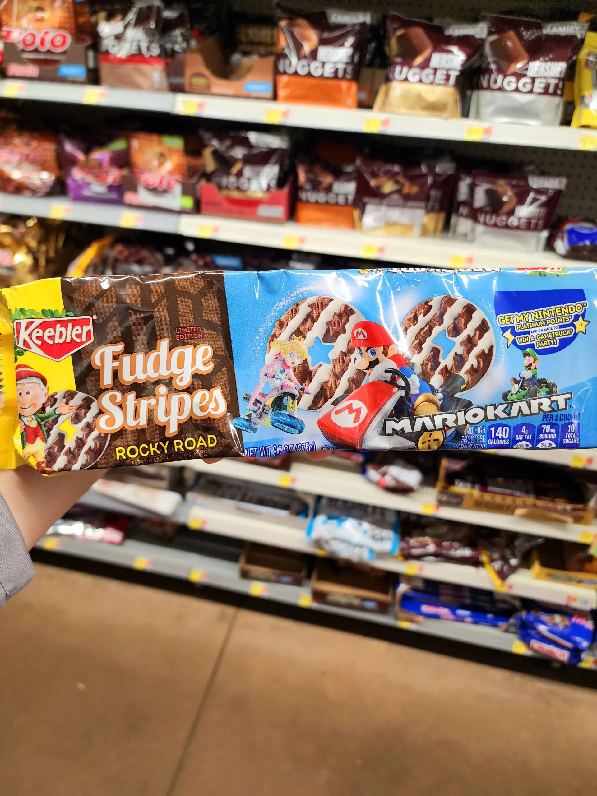 Keebler Mario Kart Rocky Road Fudge Stripes cookies.
