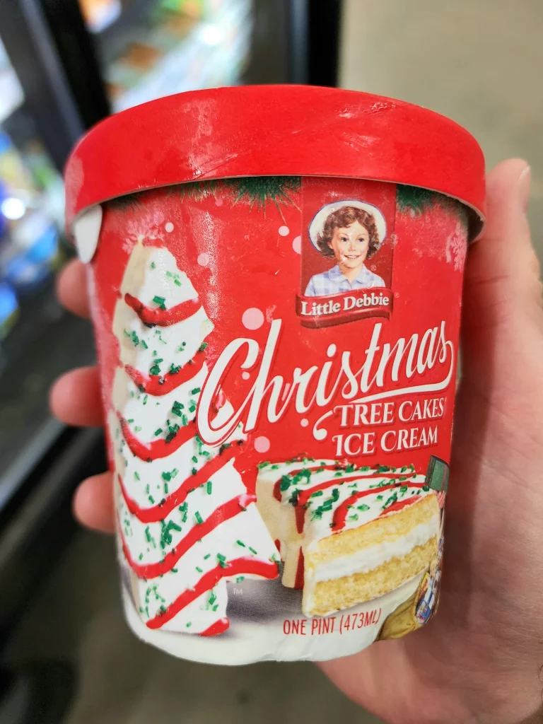 Package of Little Debbie Christmas Tree Cakes Ice Cream.