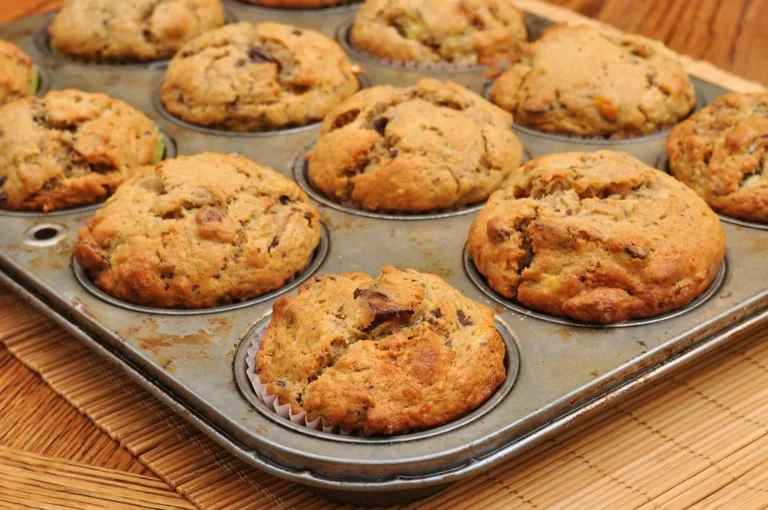 Chocolate chip banana muffins in a tray.