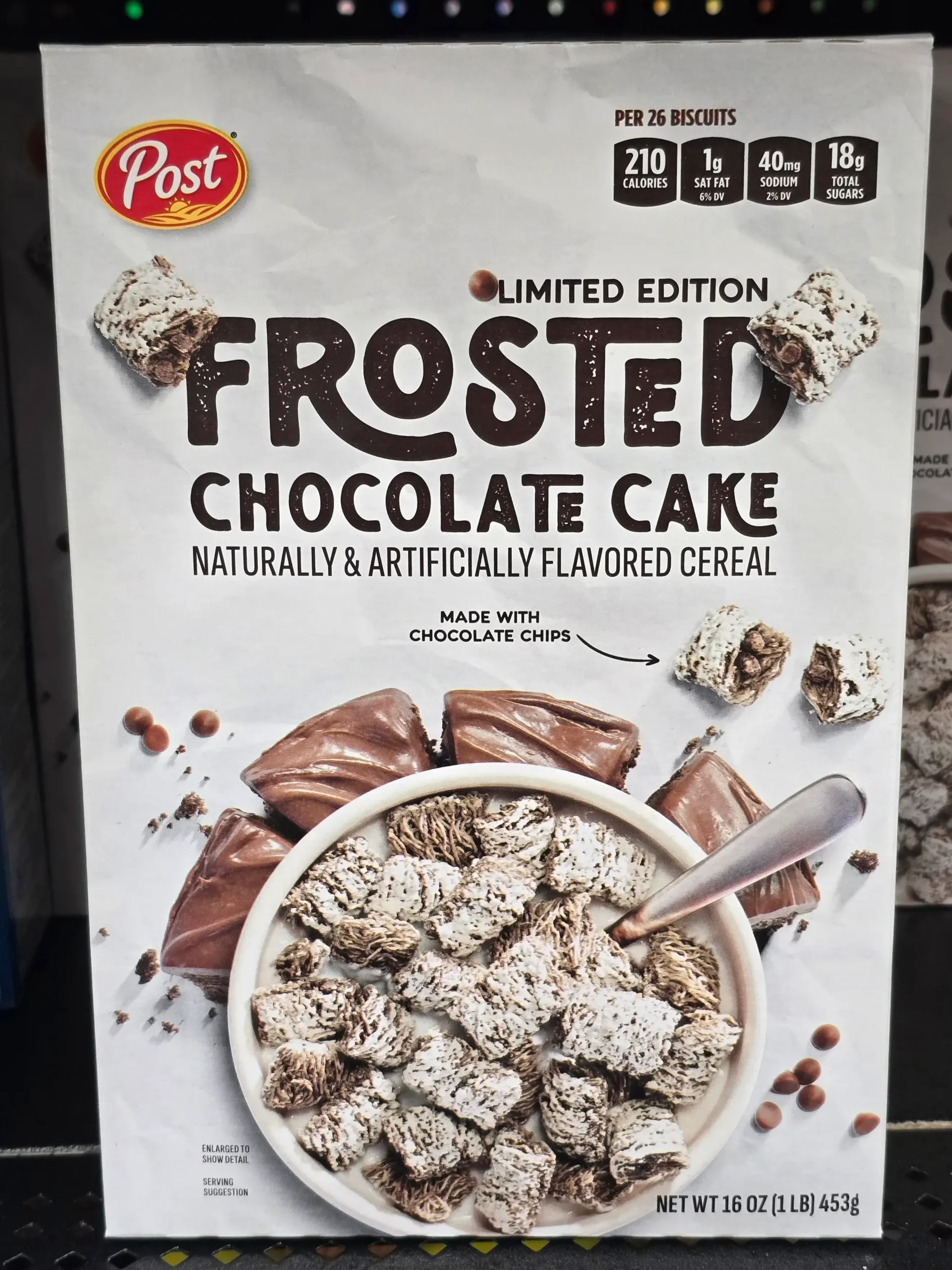 Post Limited Edition Frosted Chocolate Cake cereal.