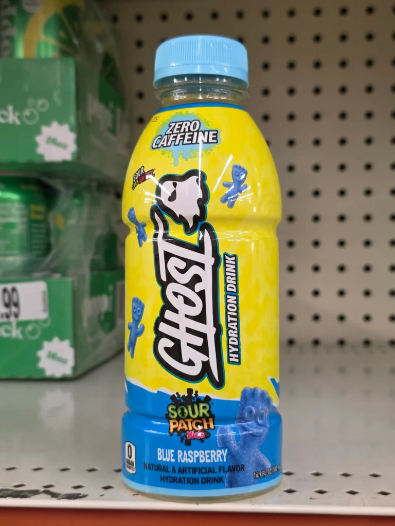 Ghost Zero Caffeine Blue Raspberry Sour Patch Kids Drink.