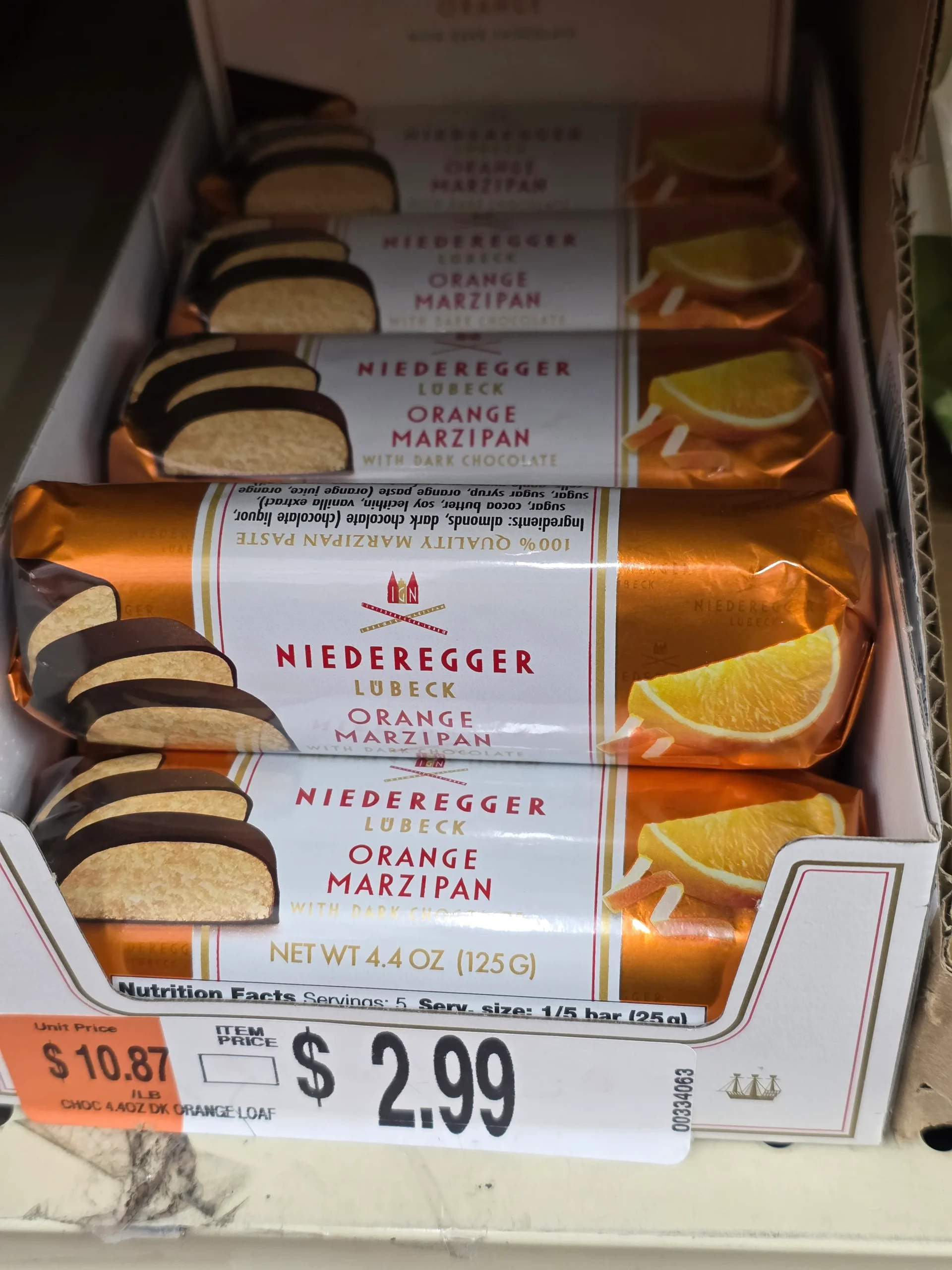 Niederegger Dark Chocolate Orange Marzipan Bar.