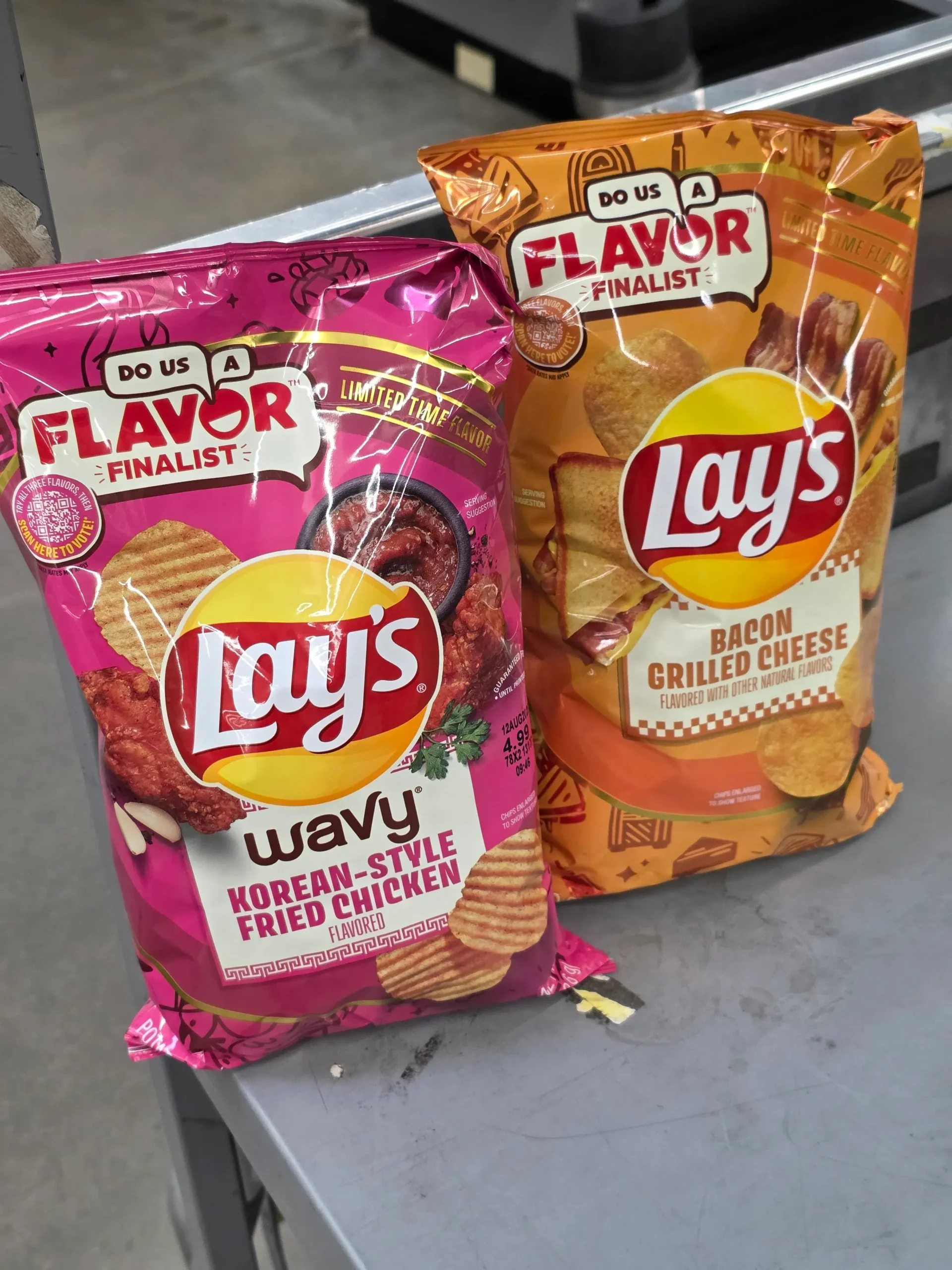 Lay's Wavy Korean-Style Fries Chicken and Bacon Grilled Cheese.