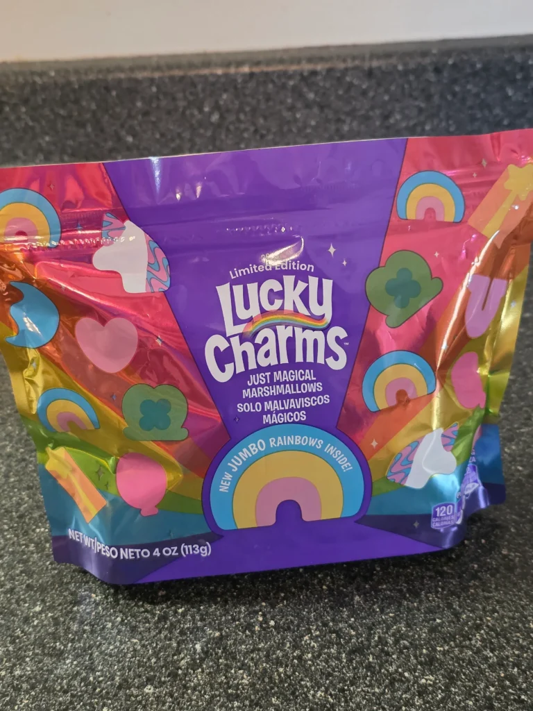Lucky Charms Just Magical Marshmallows with Jumbo Rainbows.