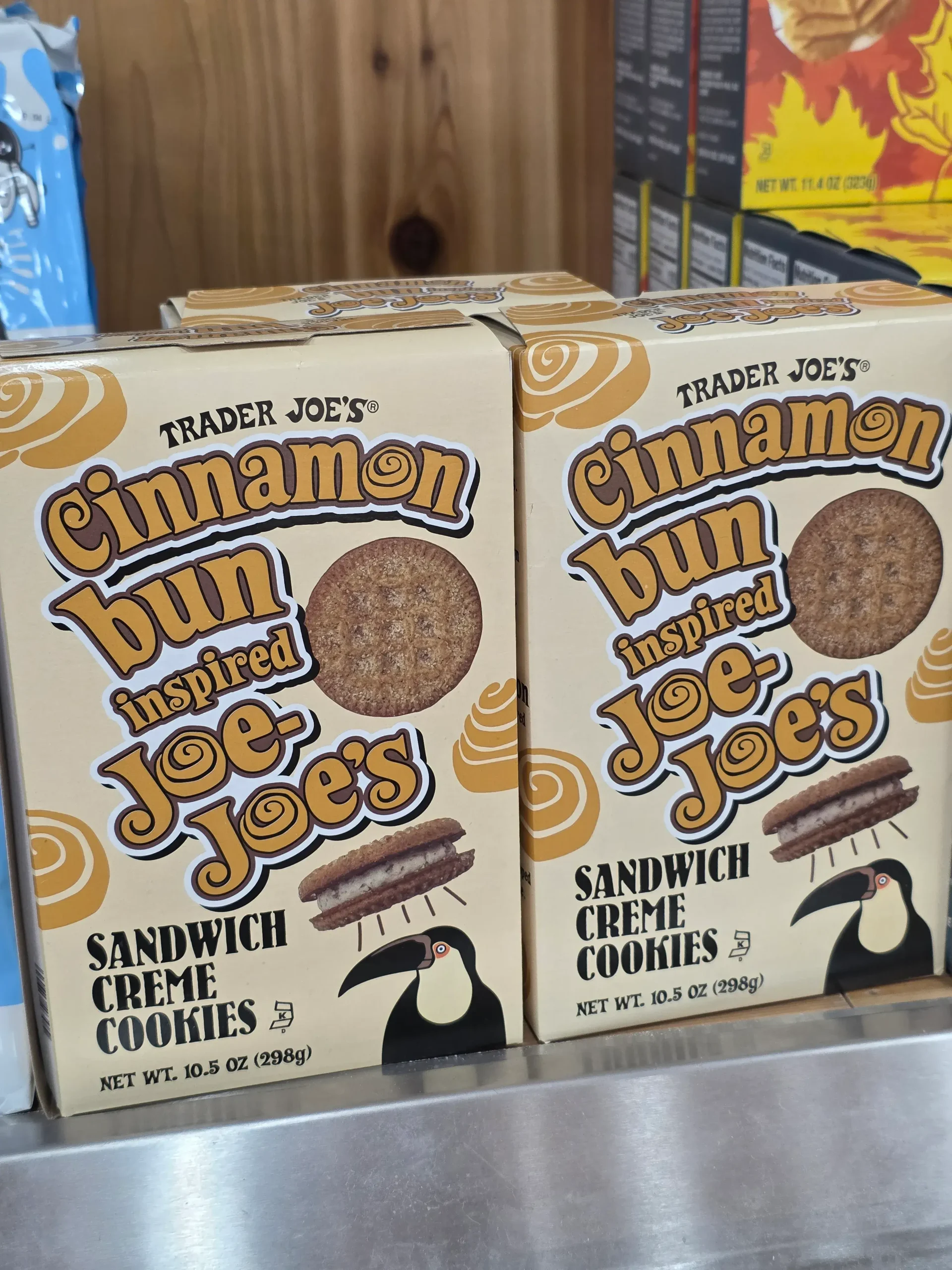 Trader Joe's Cinnamon Bun Inspired Joe-Joe's Sandwich Creme Cookies.