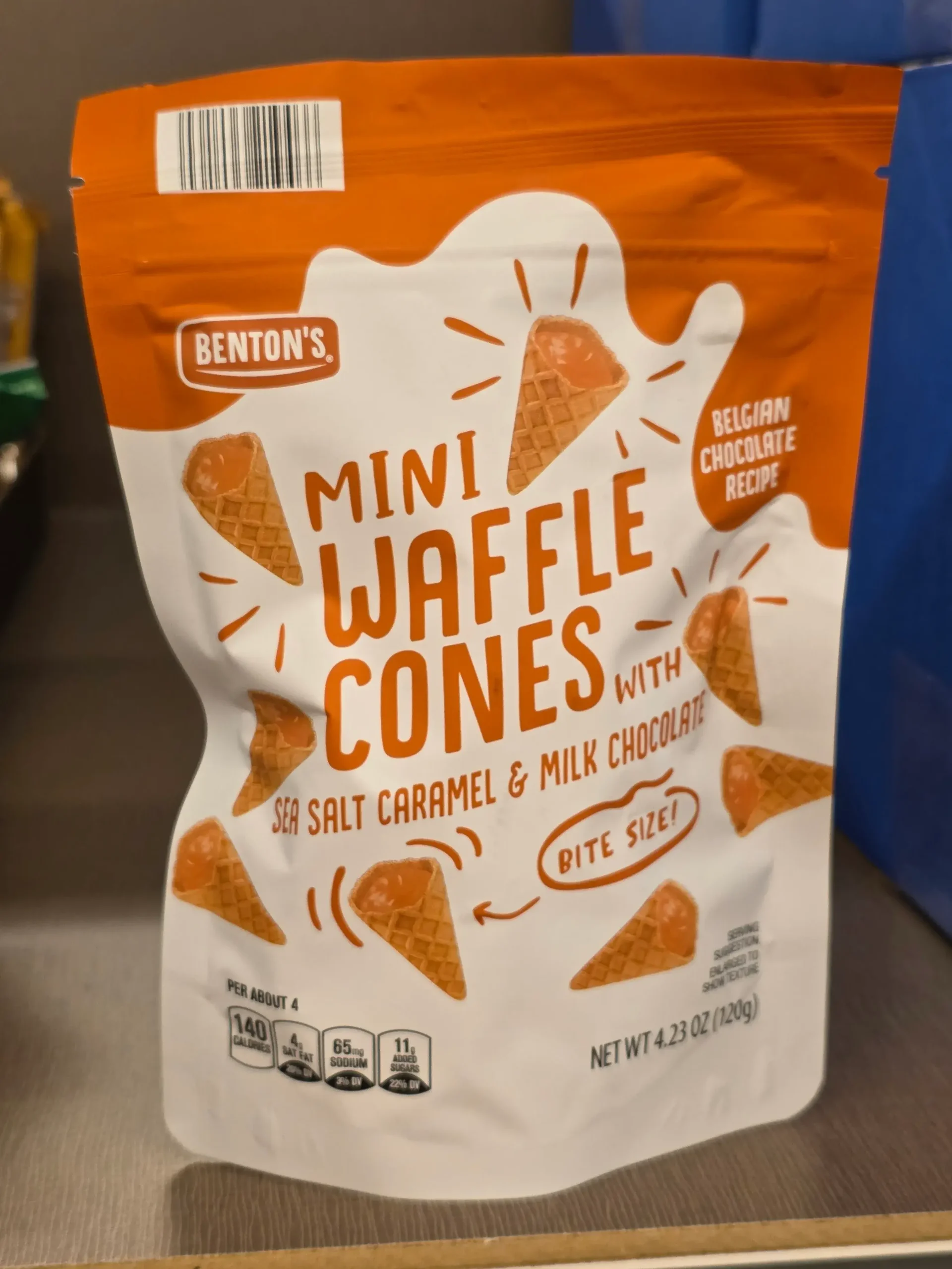 Benton's Mini Waffle Cones with Sea Salt Caramel & Milk Chocolate.