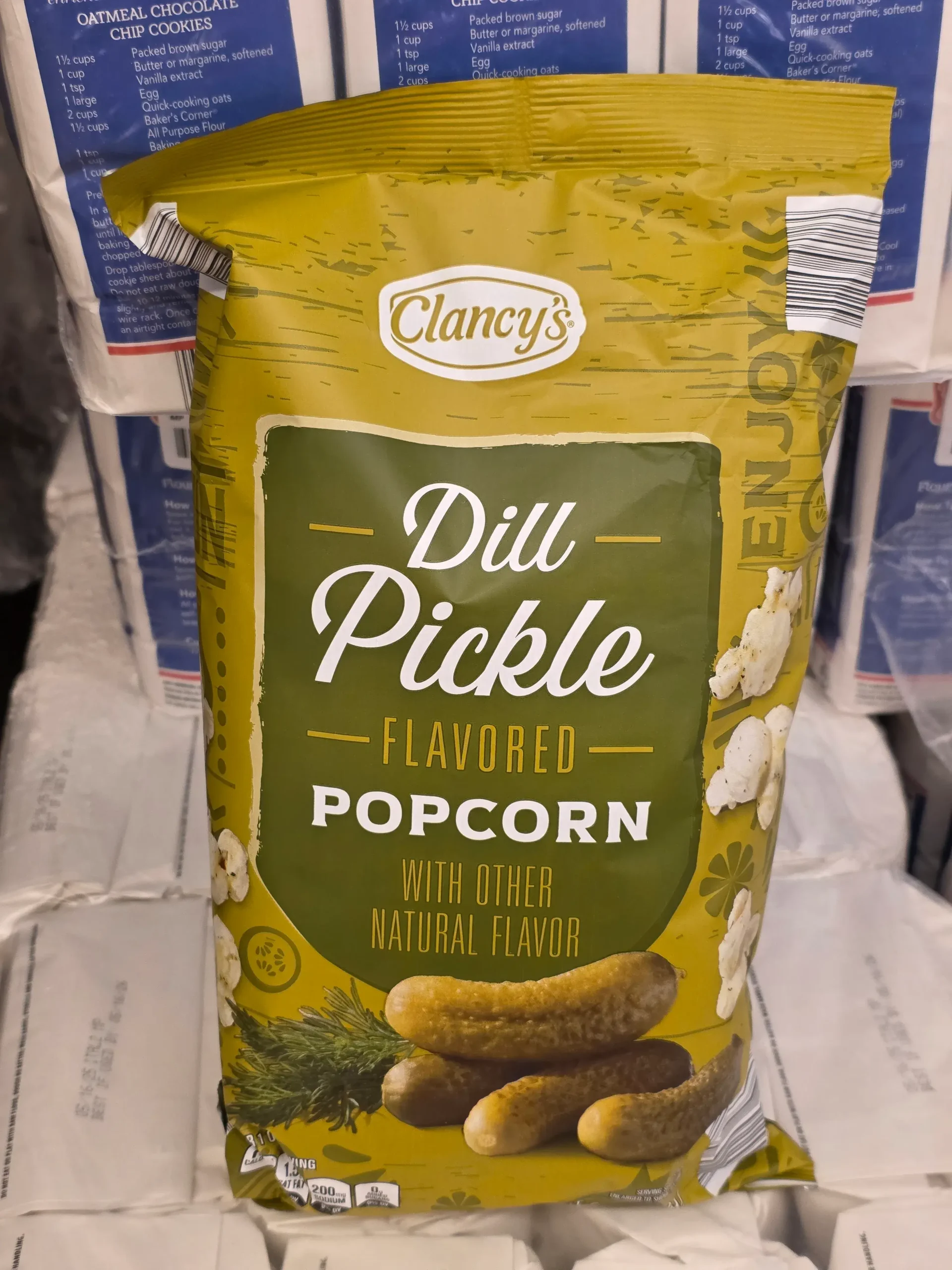 Clancy's Dill Pickle Flavored Popcorn.