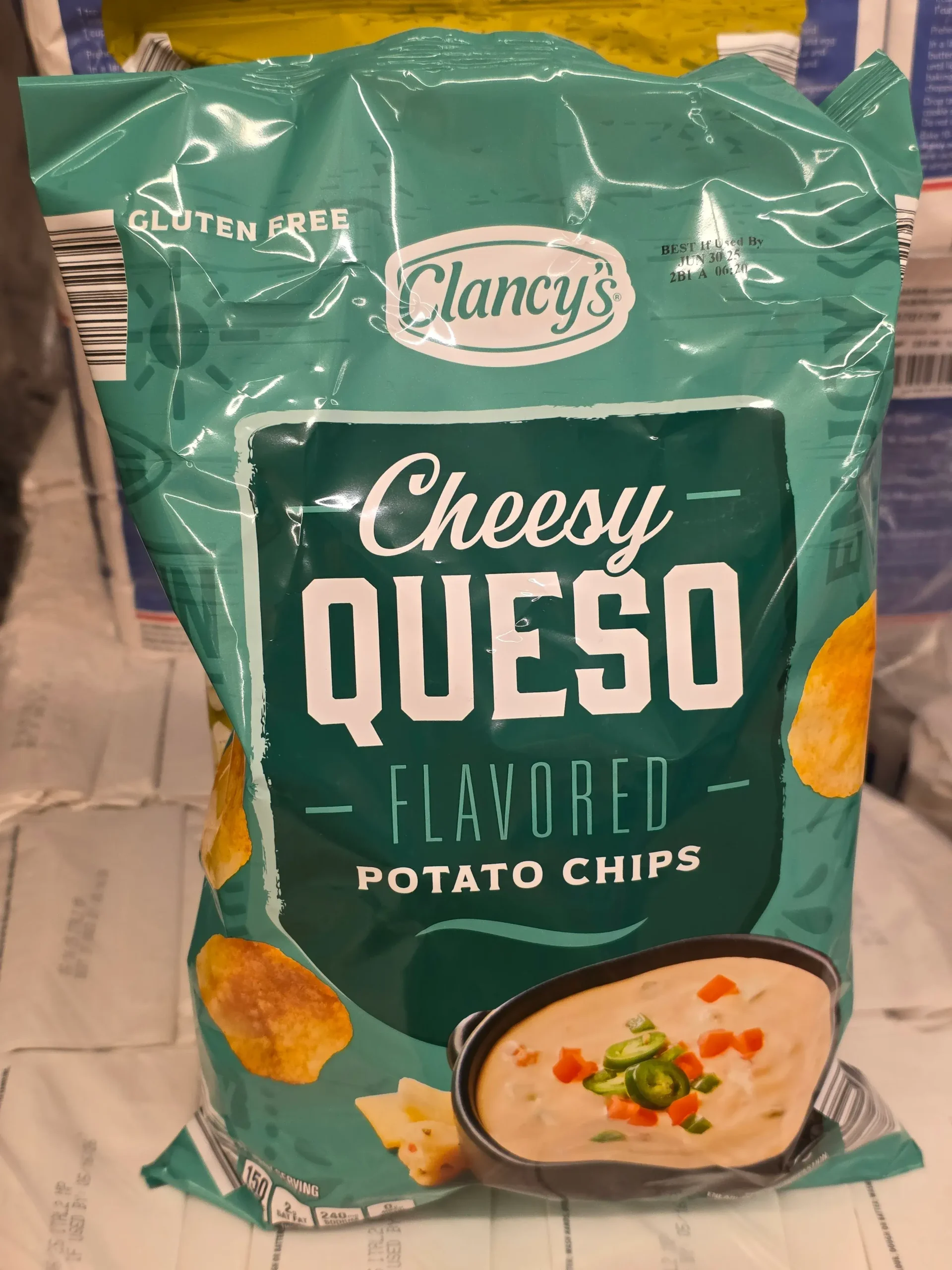 Clancy's Cheesy Queso Flavored Potato Chips.