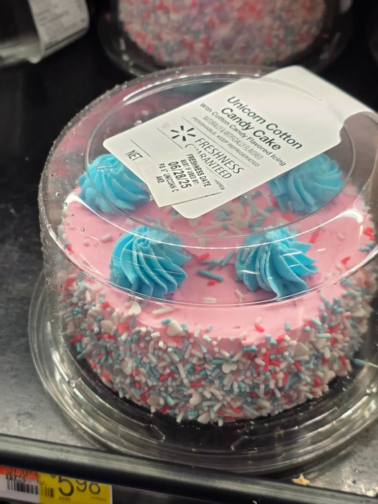 Walmart Freshness Guaranteed Unicorn Cotton Candy Cake.