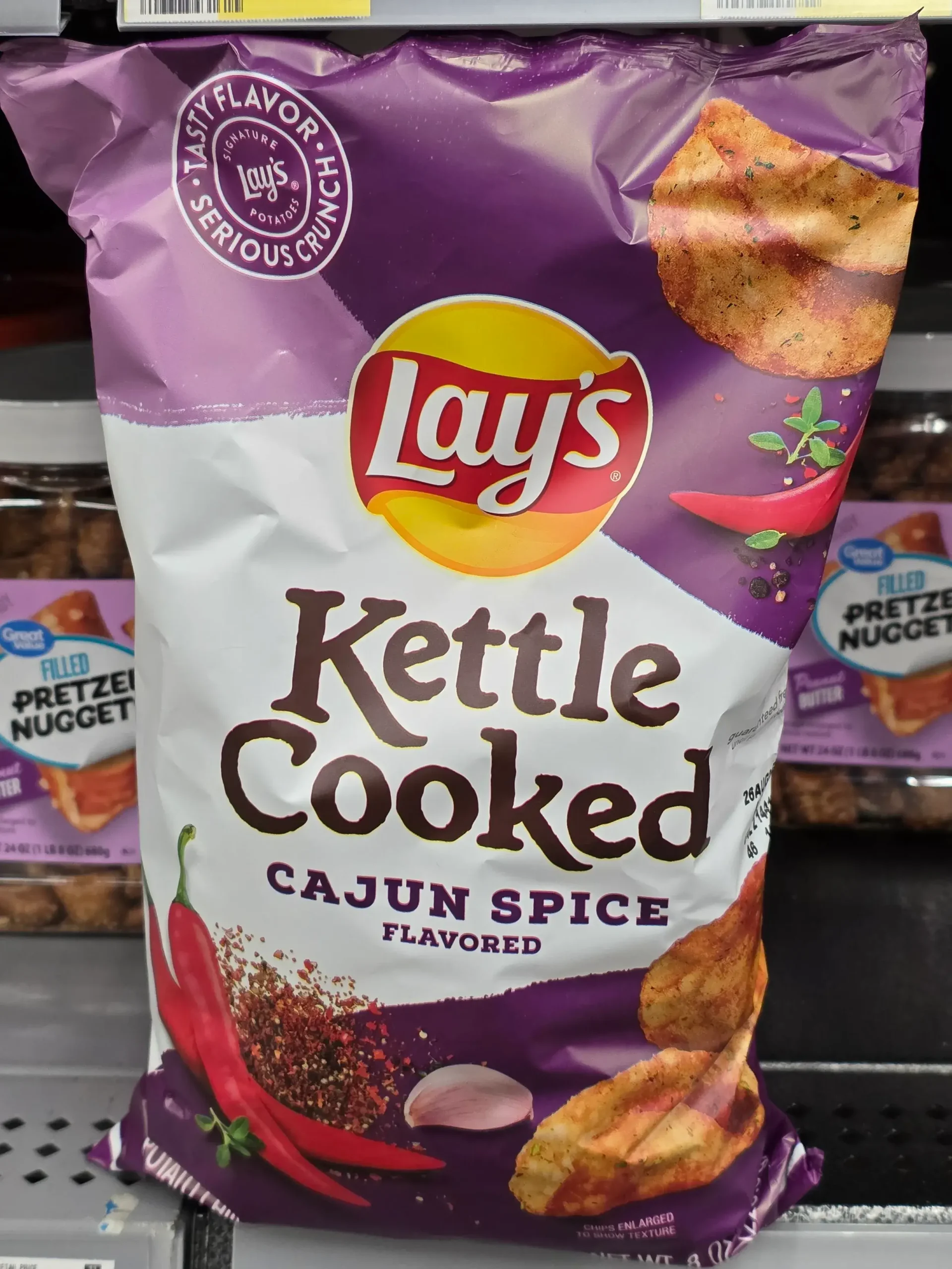 Lay's Cajun Kettle Cooked Chips.