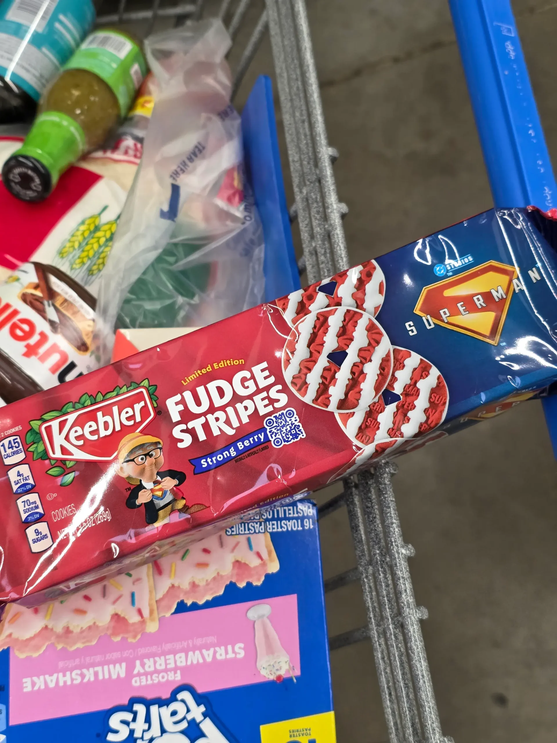 Keebler Fudge Stripes Strong Berry Superman Cookies.