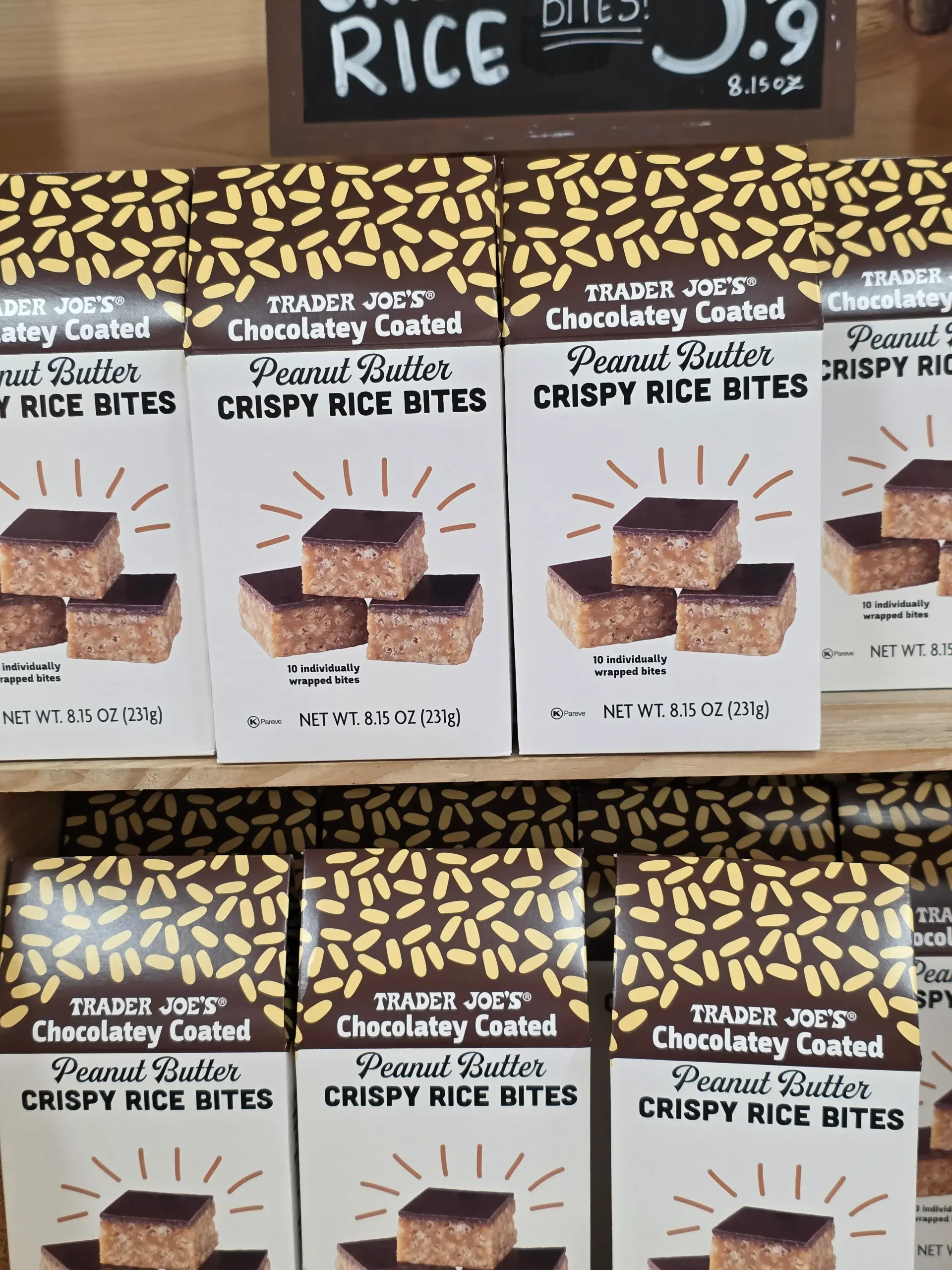 Trader Joe's Chocolatey Coated Peanut Butter Crispy Rice Bites.
