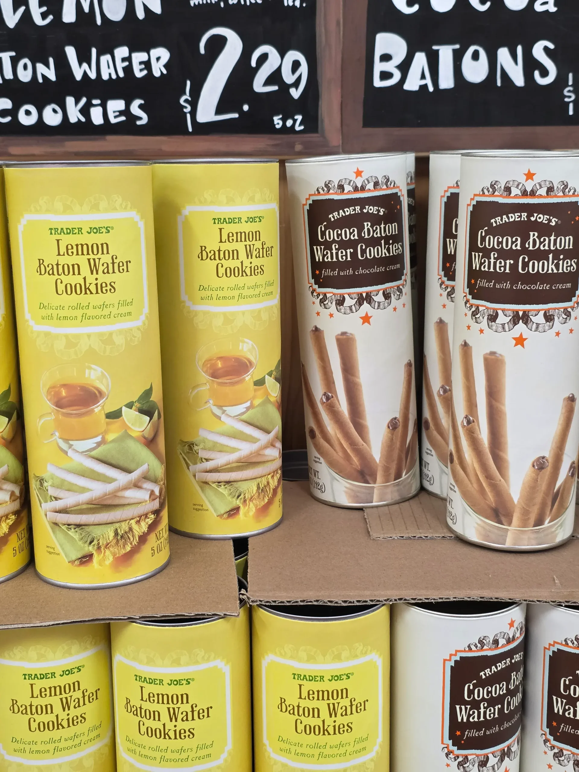 Trader Joe's Lemon and Cocoa Baton Wafer Cookies.