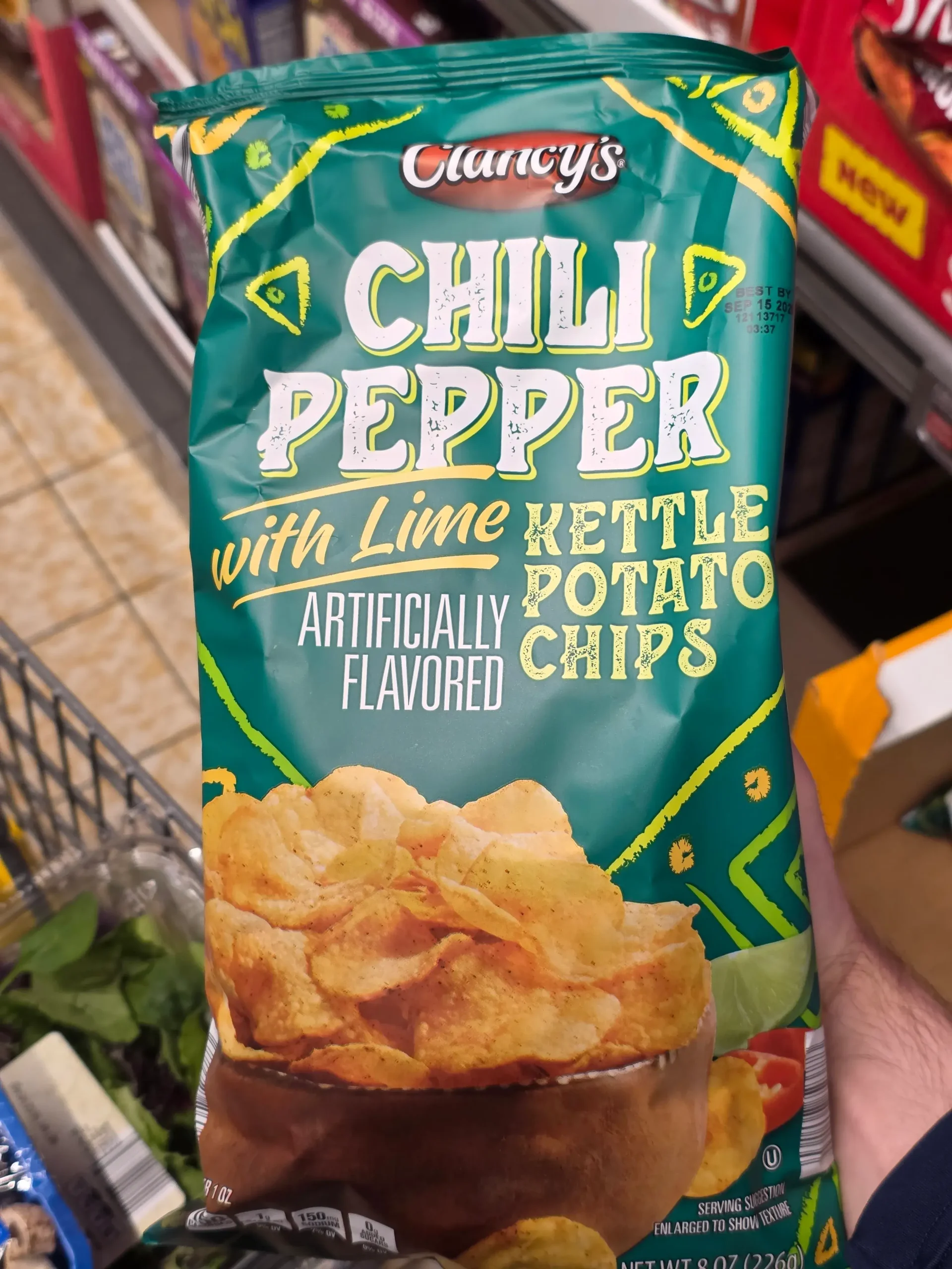 Clancy's Chili Pepper with Lime Kettle Potato Chips.