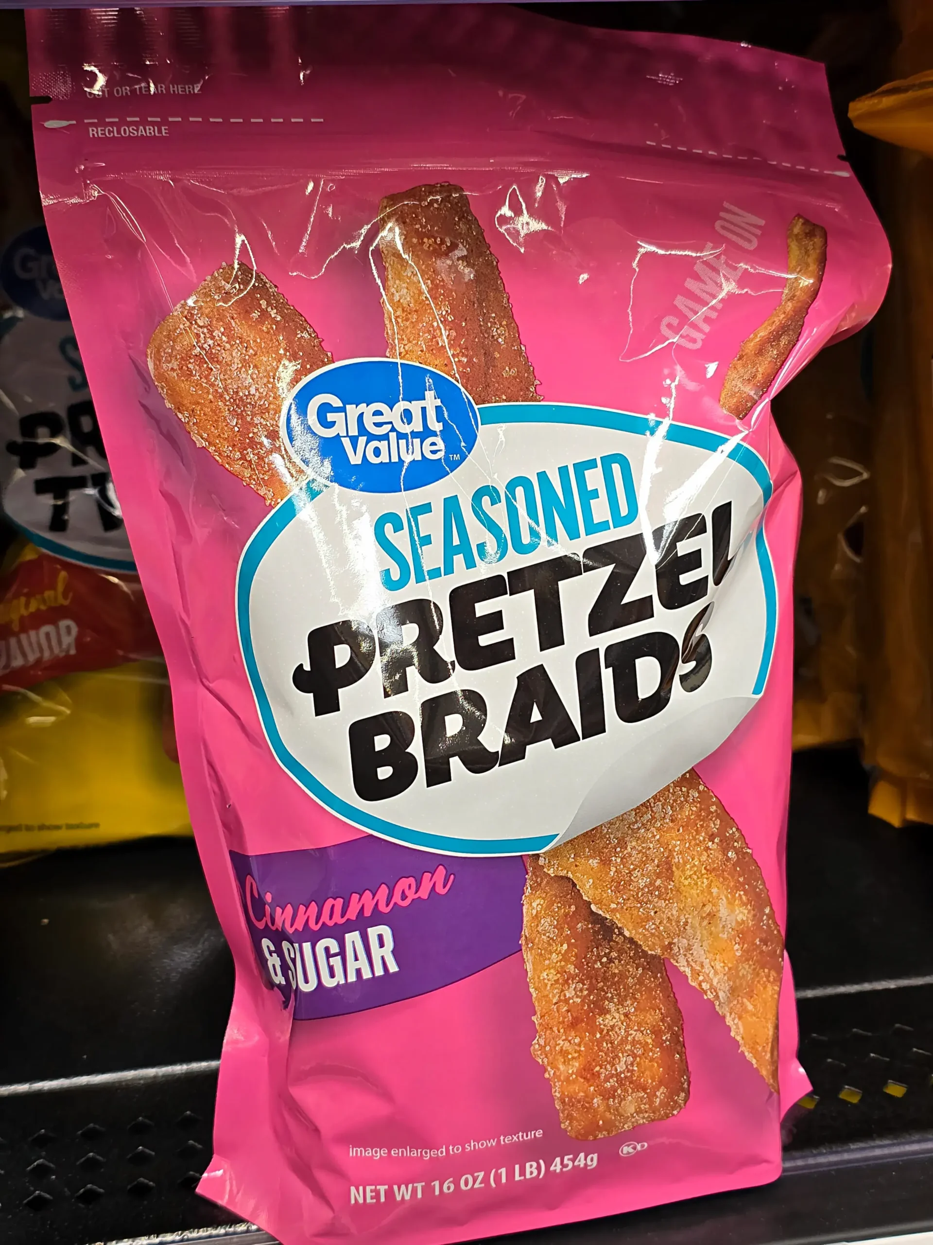 Walmart Great Value Cinnamon & Sugar Pretzel Braids.
